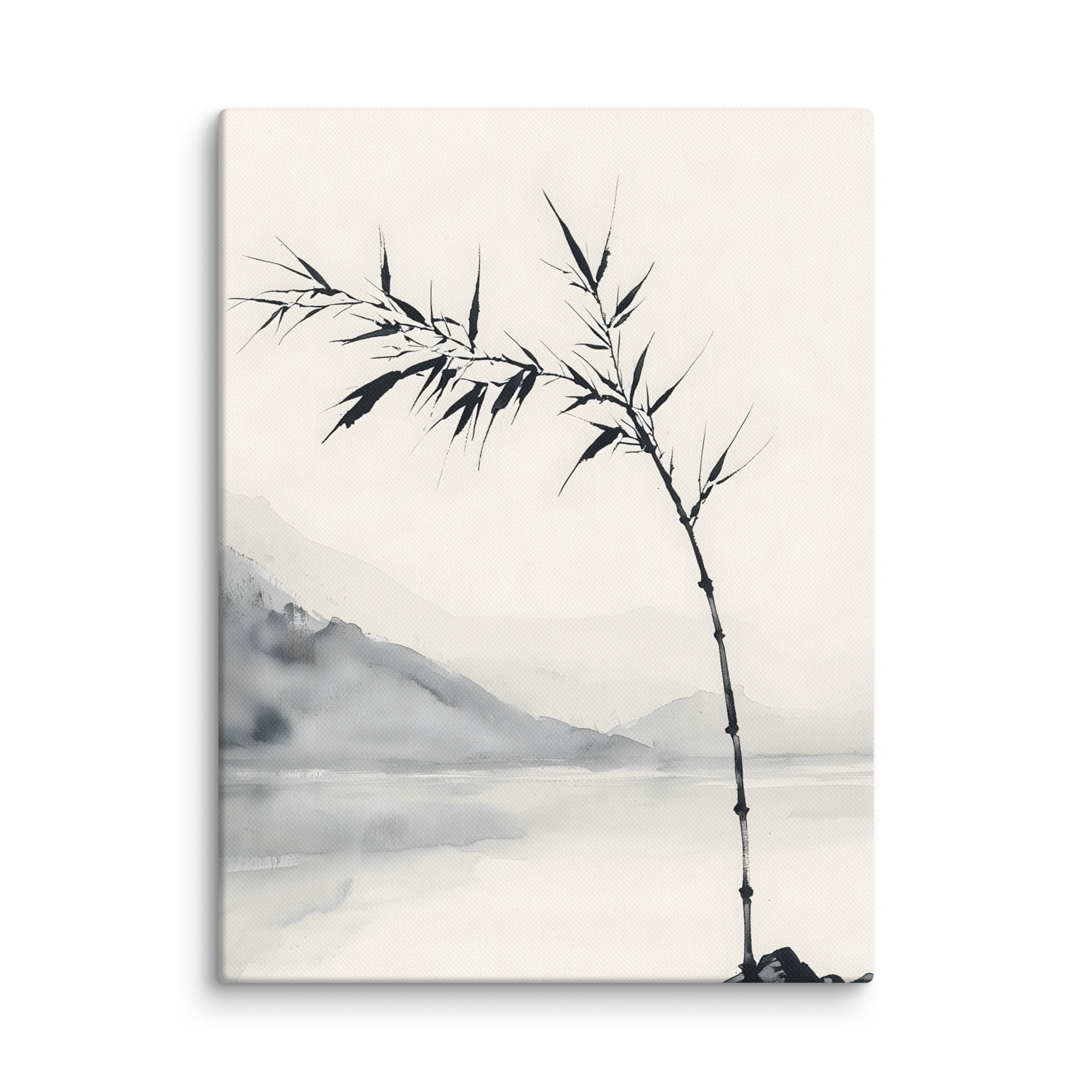 Bamboo in Wind — Japandi zen ink canvas, minimalist Japanese wall art