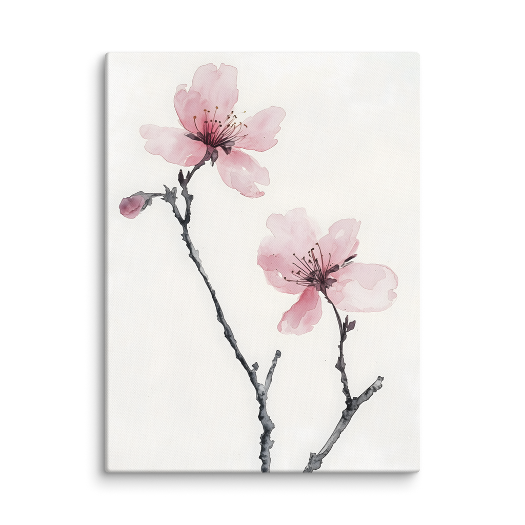 Cherry Absence — Japandi zen nature canvas, minimalist Japanese wall art