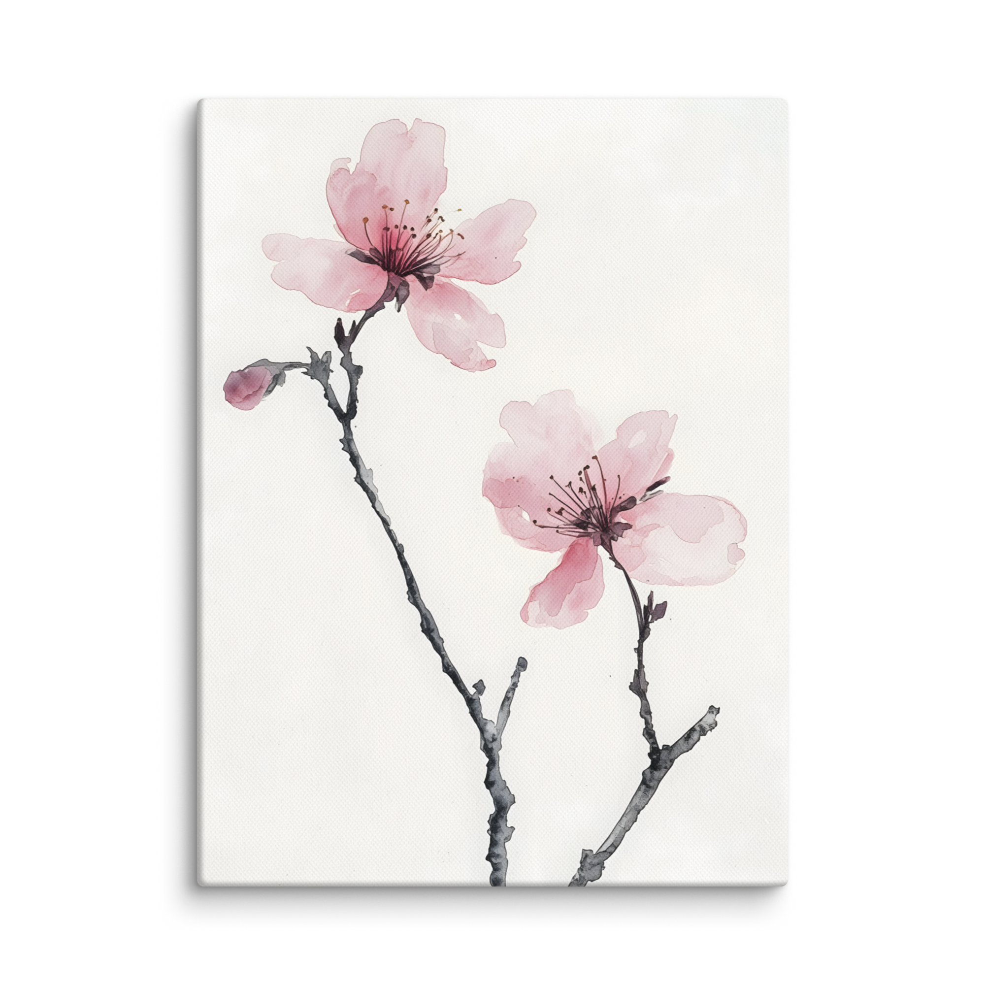 Cherry Absence — Japandi zen nature canvas, minimalist Japanese wall art