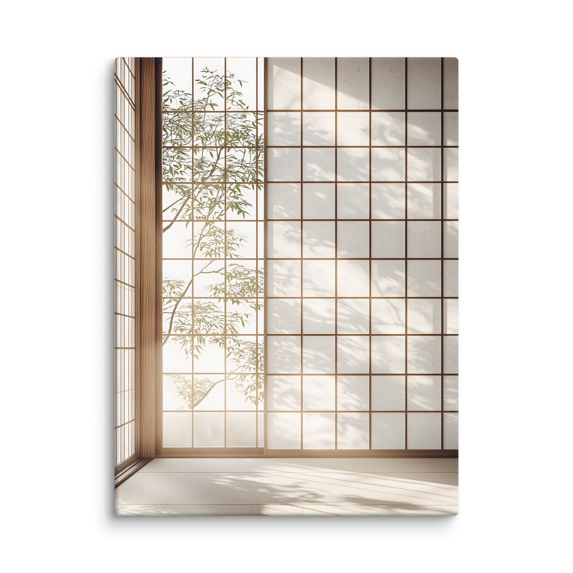 Shoji Light — Japandi komorebi canvas, minimalist Japanese wall art