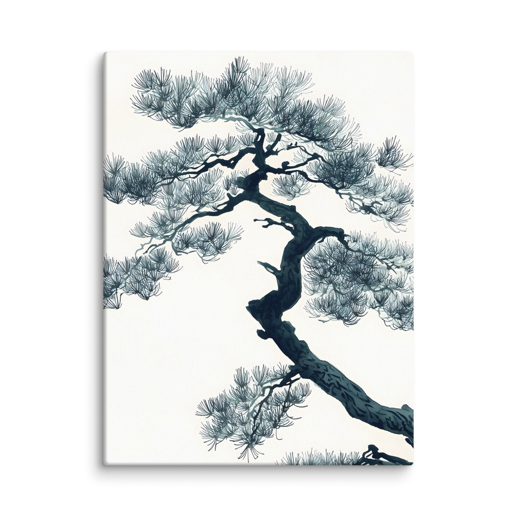 Pine Silhouette — Japandi zen nature canvas, minimalist Japanese wall art
