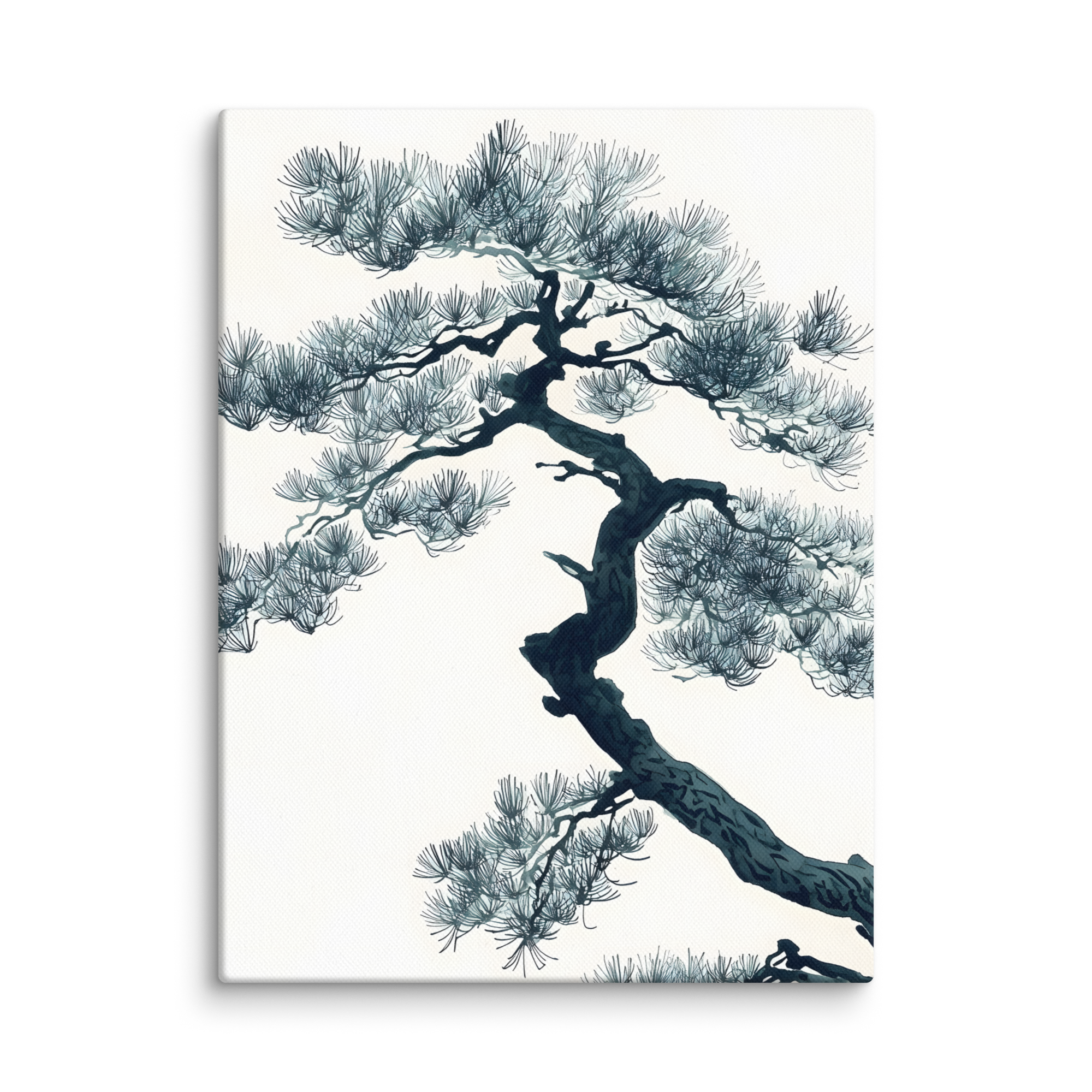Pine Silhouette — Japandi zen nature canvas, minimalist Japanese wall art