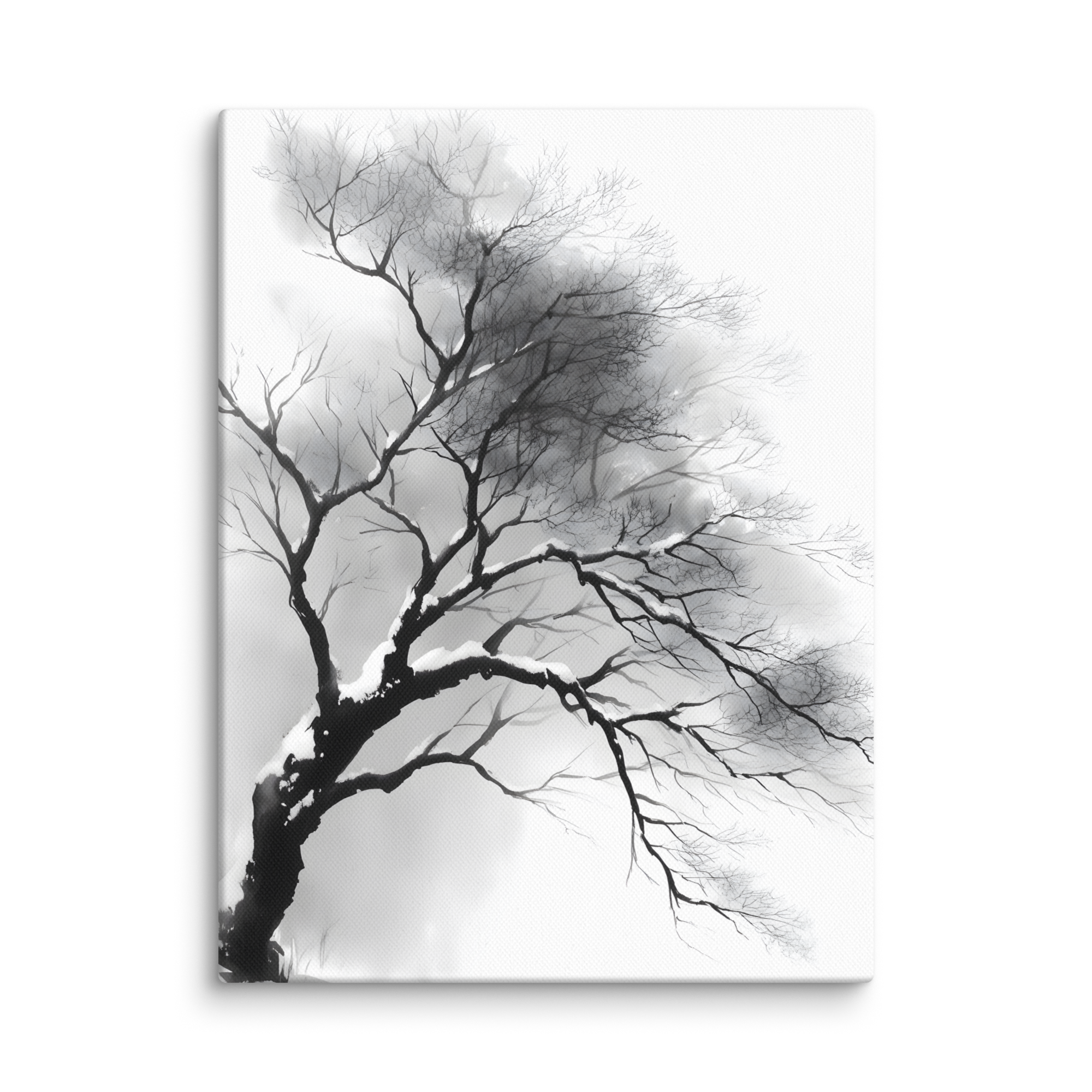 Winter Branch — Japandi zen ink canvas, minimalist Japanese wall art