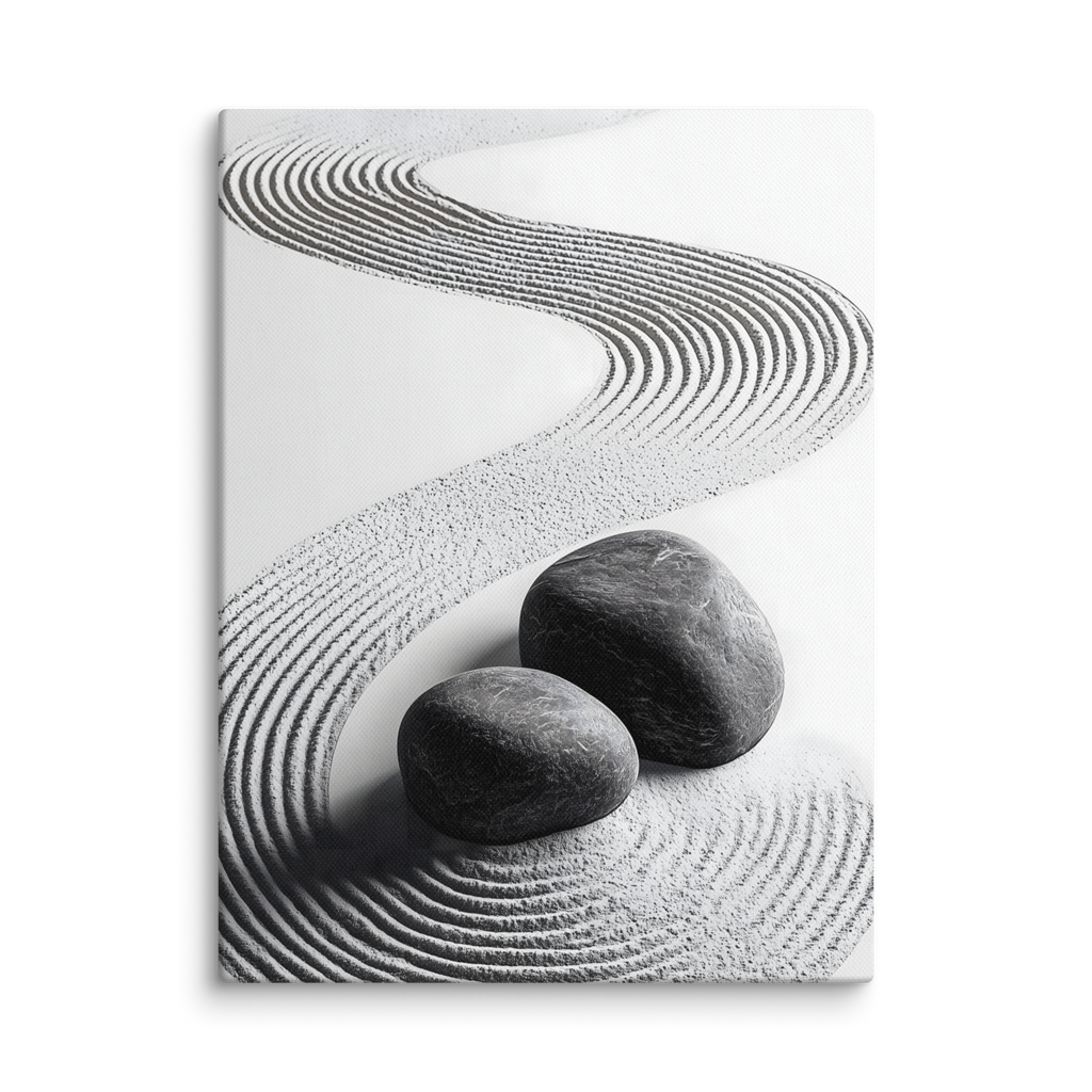 Pebble Garden — Japandi zen nature canvas, minimalist Japanese wall art