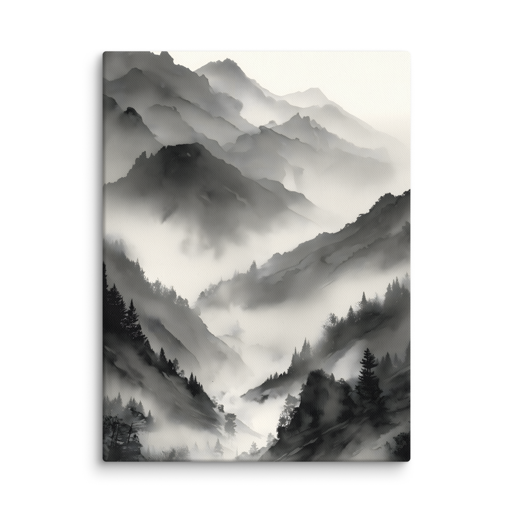 Mist Valley — Japandi zen ink canvas, minimalist Japanese wall art