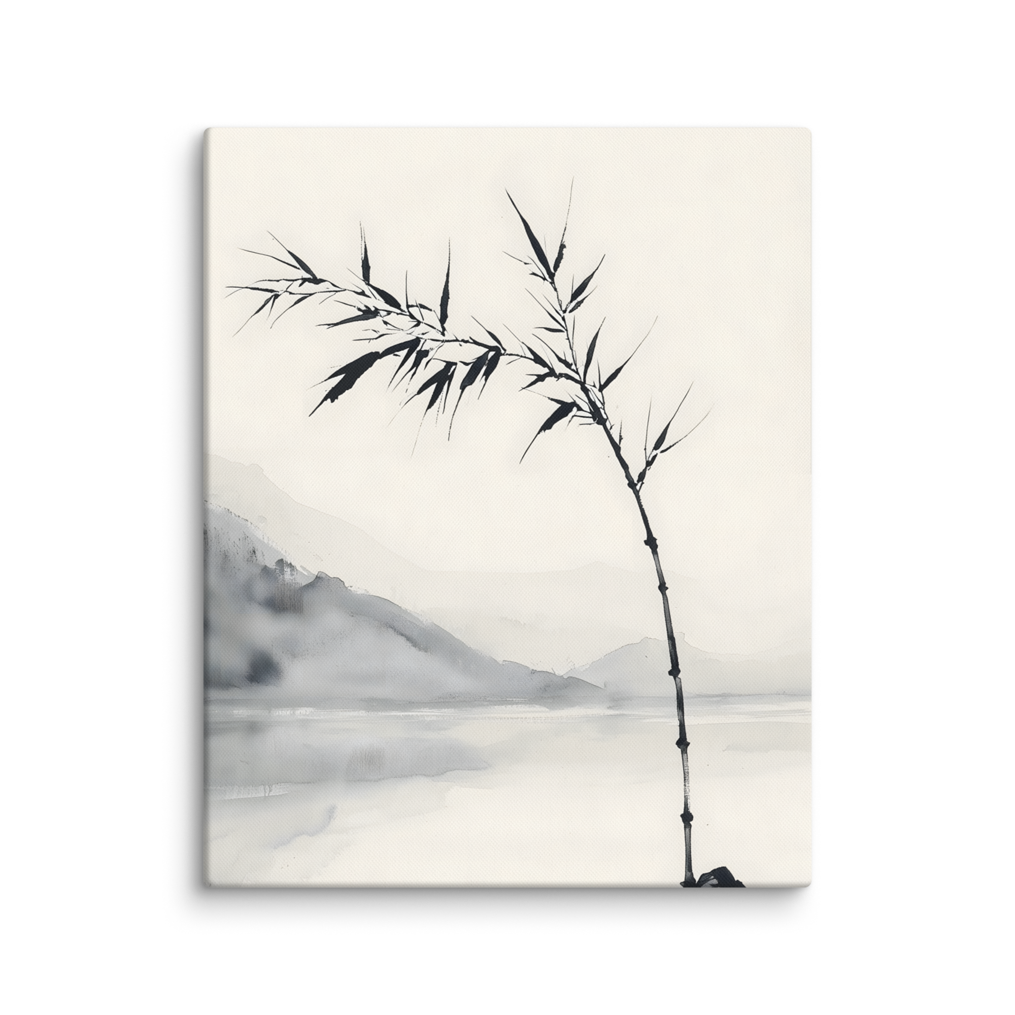 Bamboo in Wind — Japandi zen ink canvas, minimalist Japanese wall art