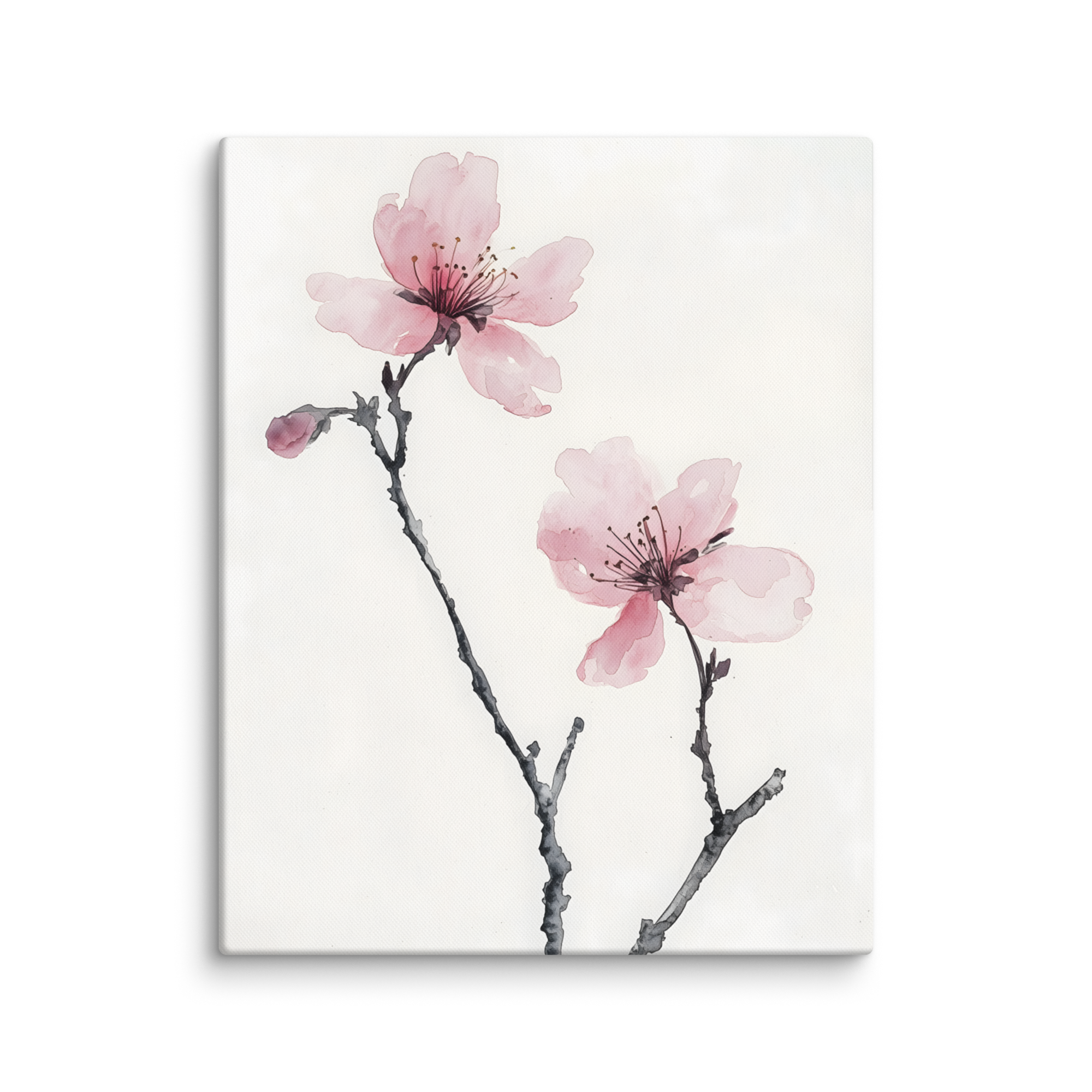 Cherry Absence — Japandi zen nature canvas, minimalist Japanese wall art