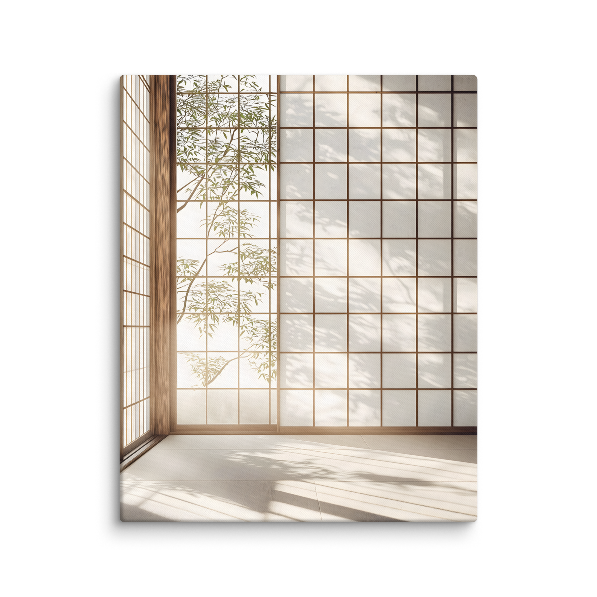 Shoji Light — Japandi komorebi canvas, minimalist Japanese wall art