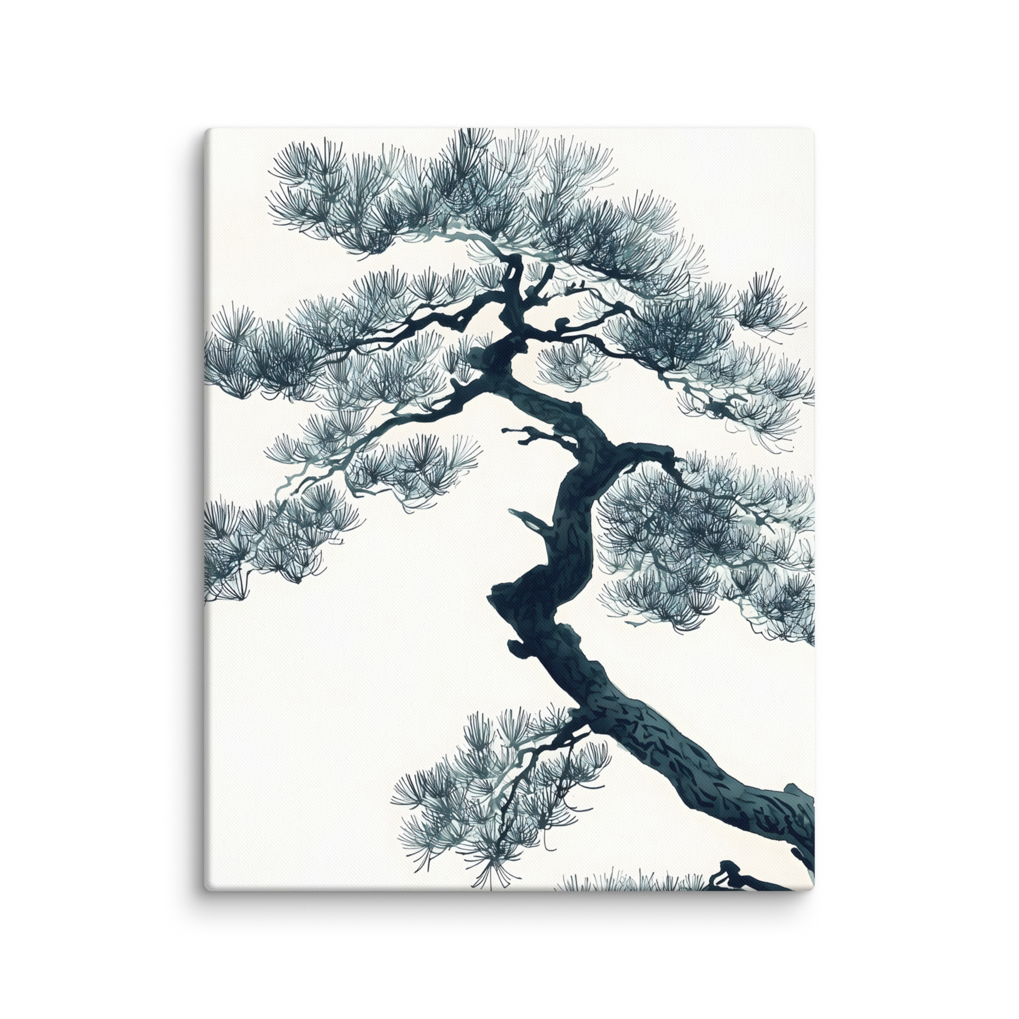 Pine Silhouette — Japandi zen nature canvas, minimalist Japanese wall art