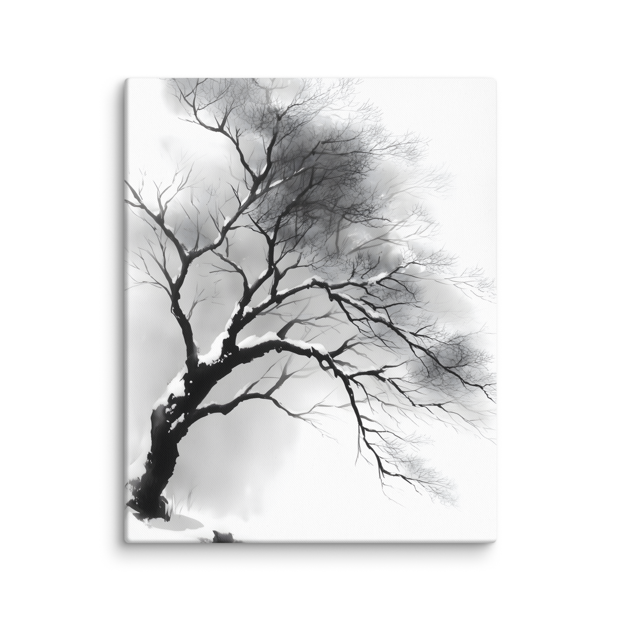 Winter Branch — Japandi zen ink canvas, minimalist Japanese wall art
