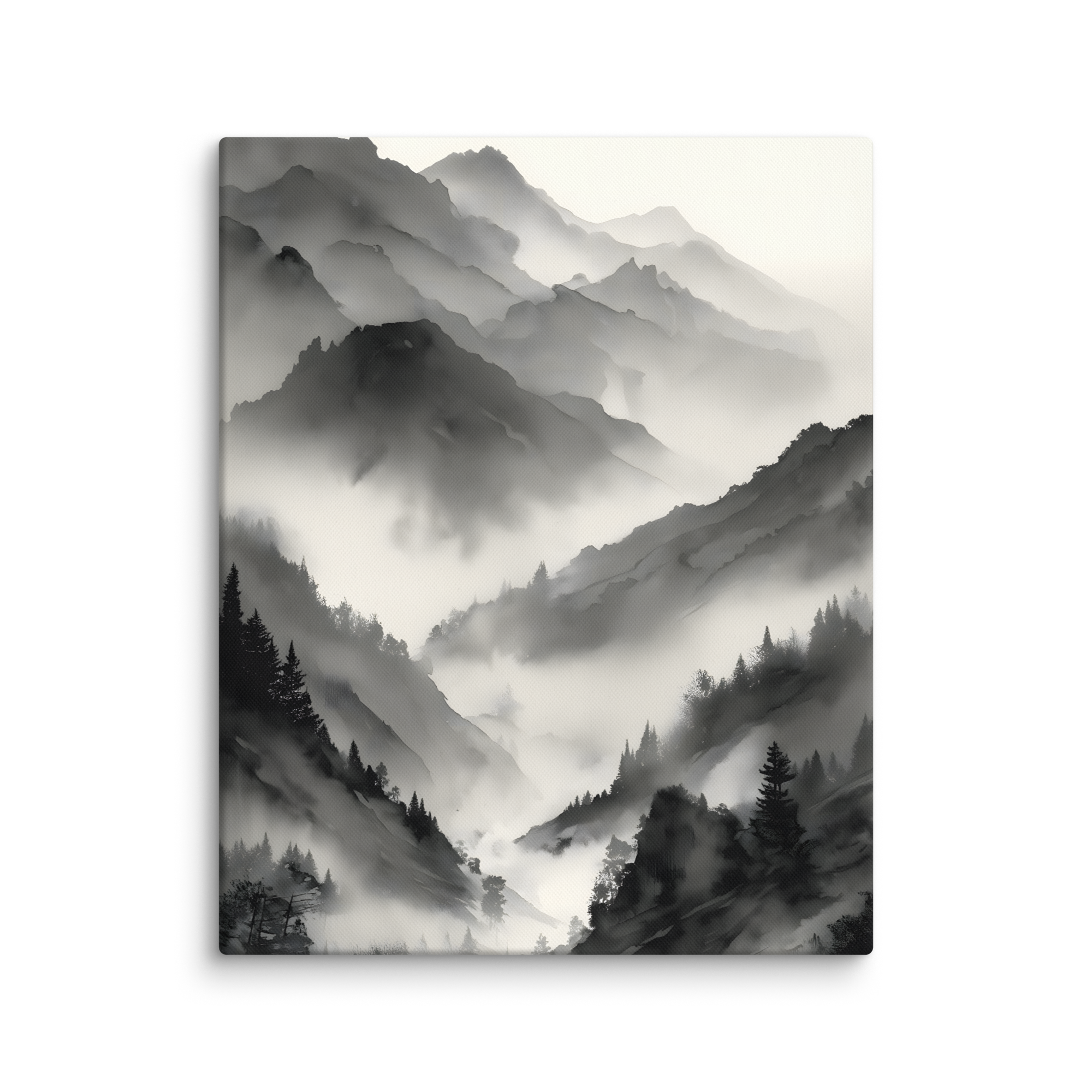 Mist Valley — Japandi zen ink canvas, minimalist Japanese wall art