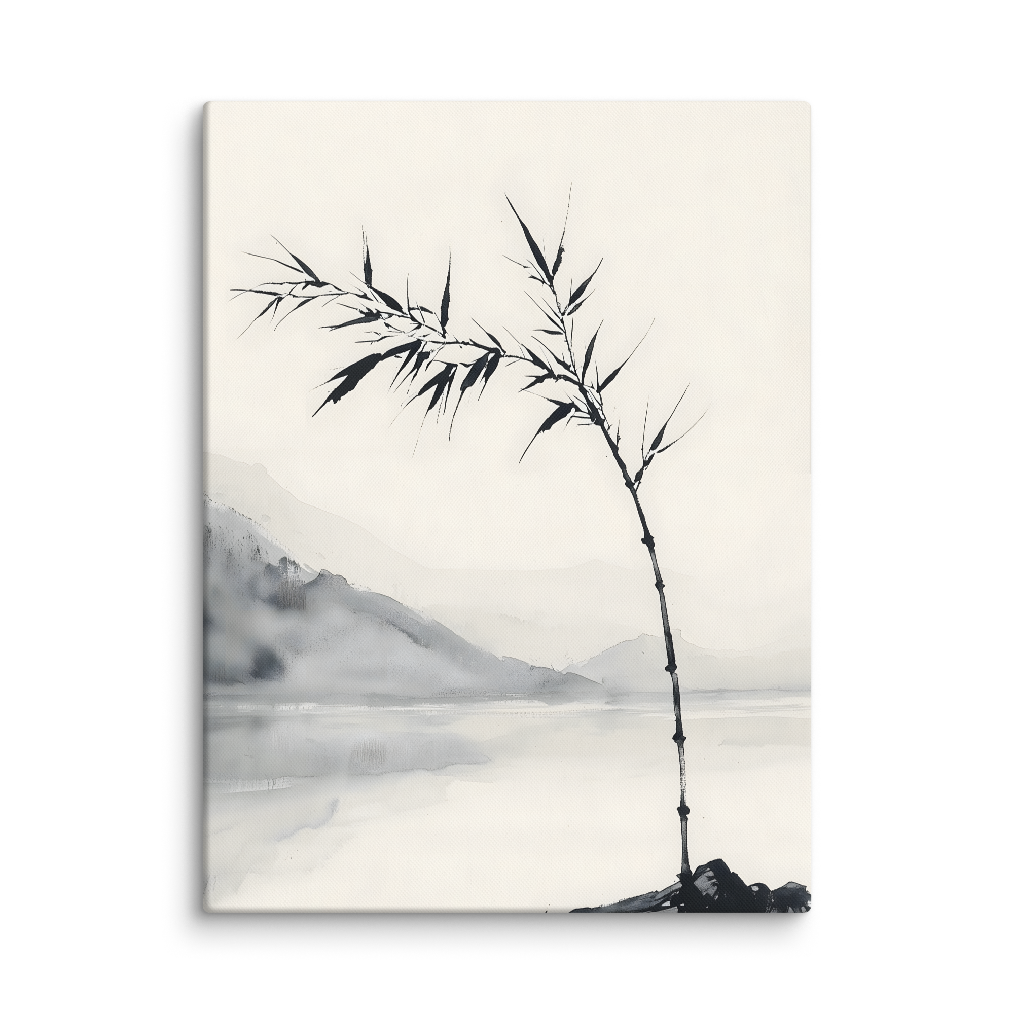 Bamboo in Wind — Japandi zen ink canvas, minimalist Japanese wall art