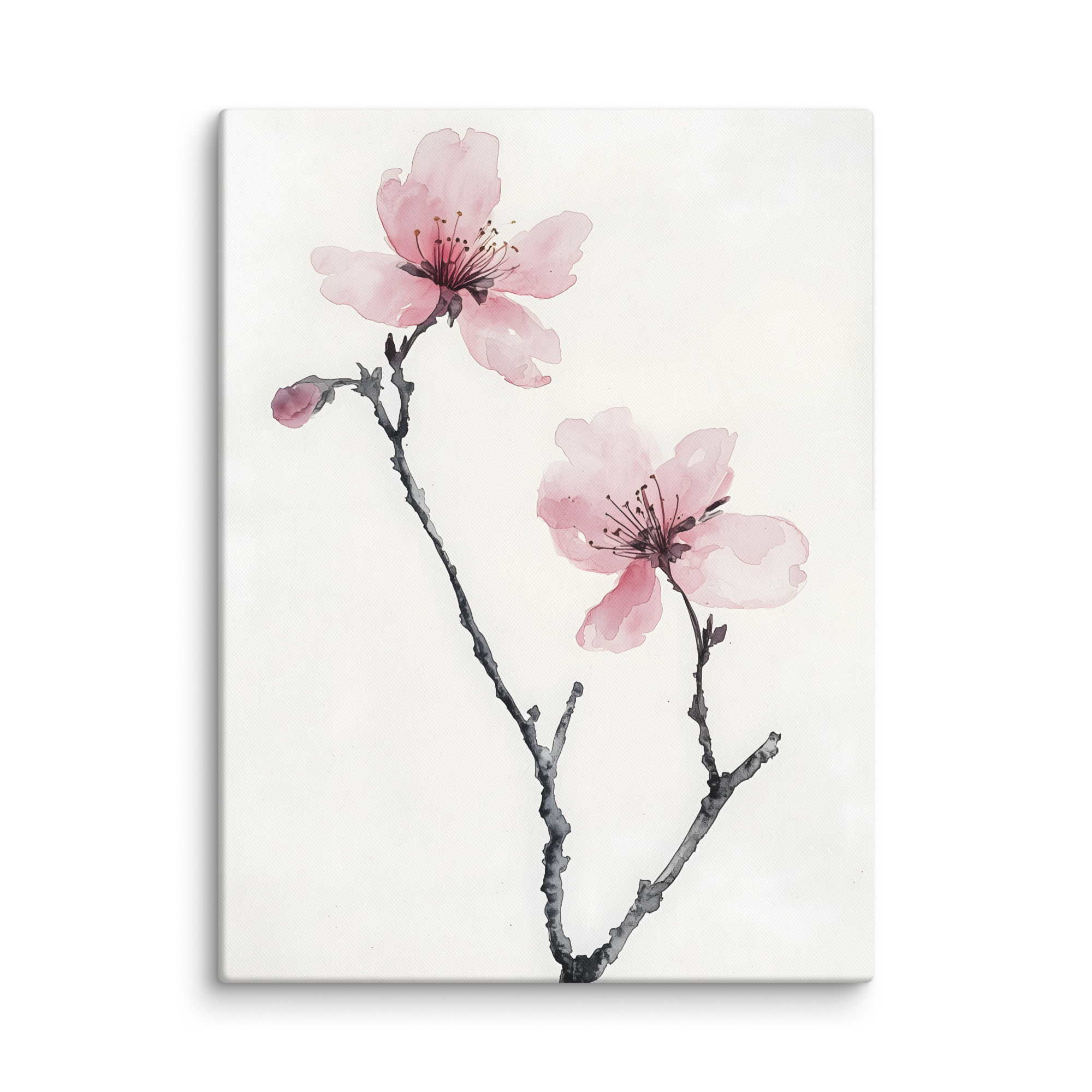 Cherry Absence — Japandi zen nature canvas, minimalist Japanese wall art
