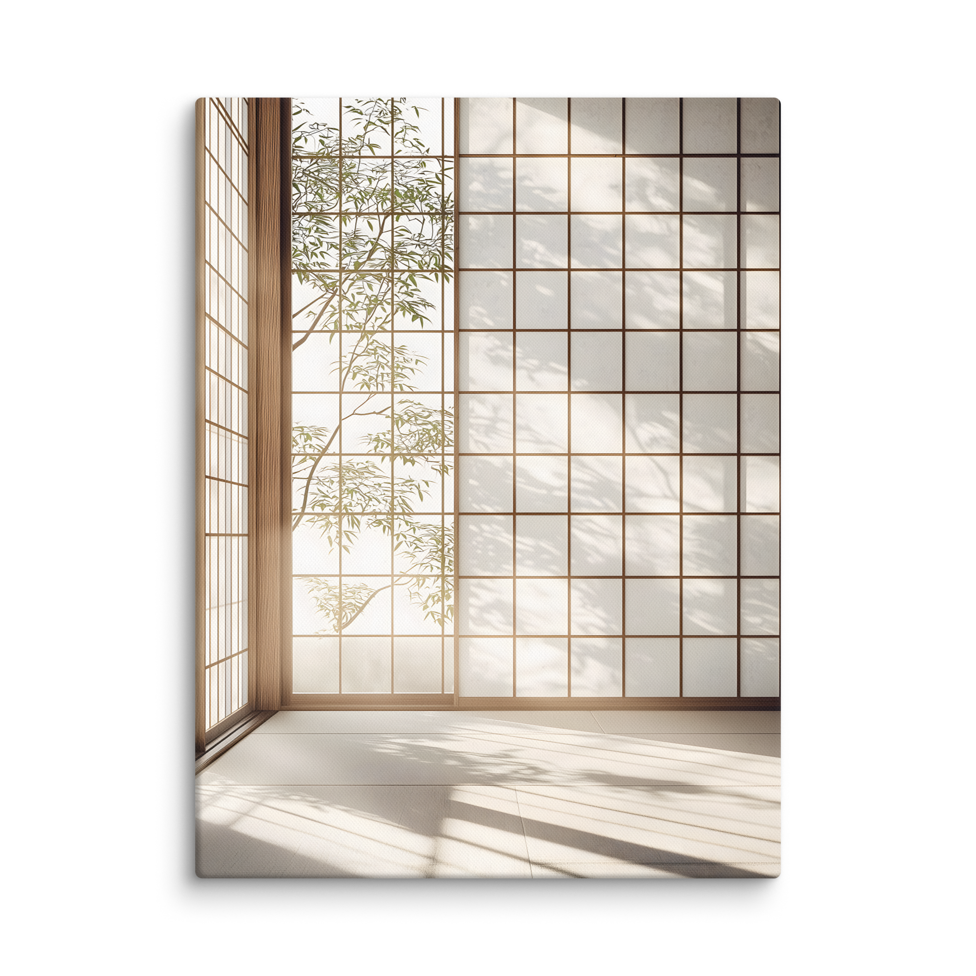 Shoji Light — Japandi komorebi canvas, minimalist Japanese wall art