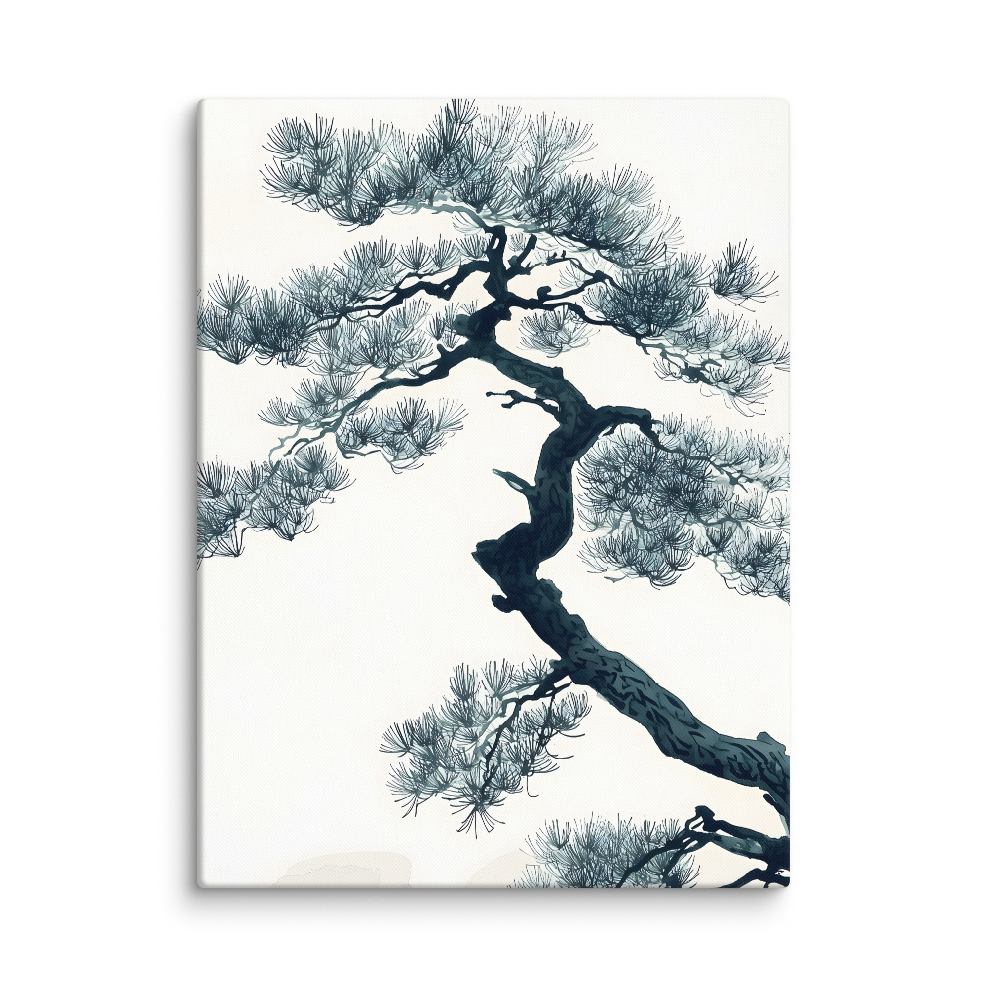 Pine Silhouette — Japandi zen nature canvas, minimalist Japanese wall art