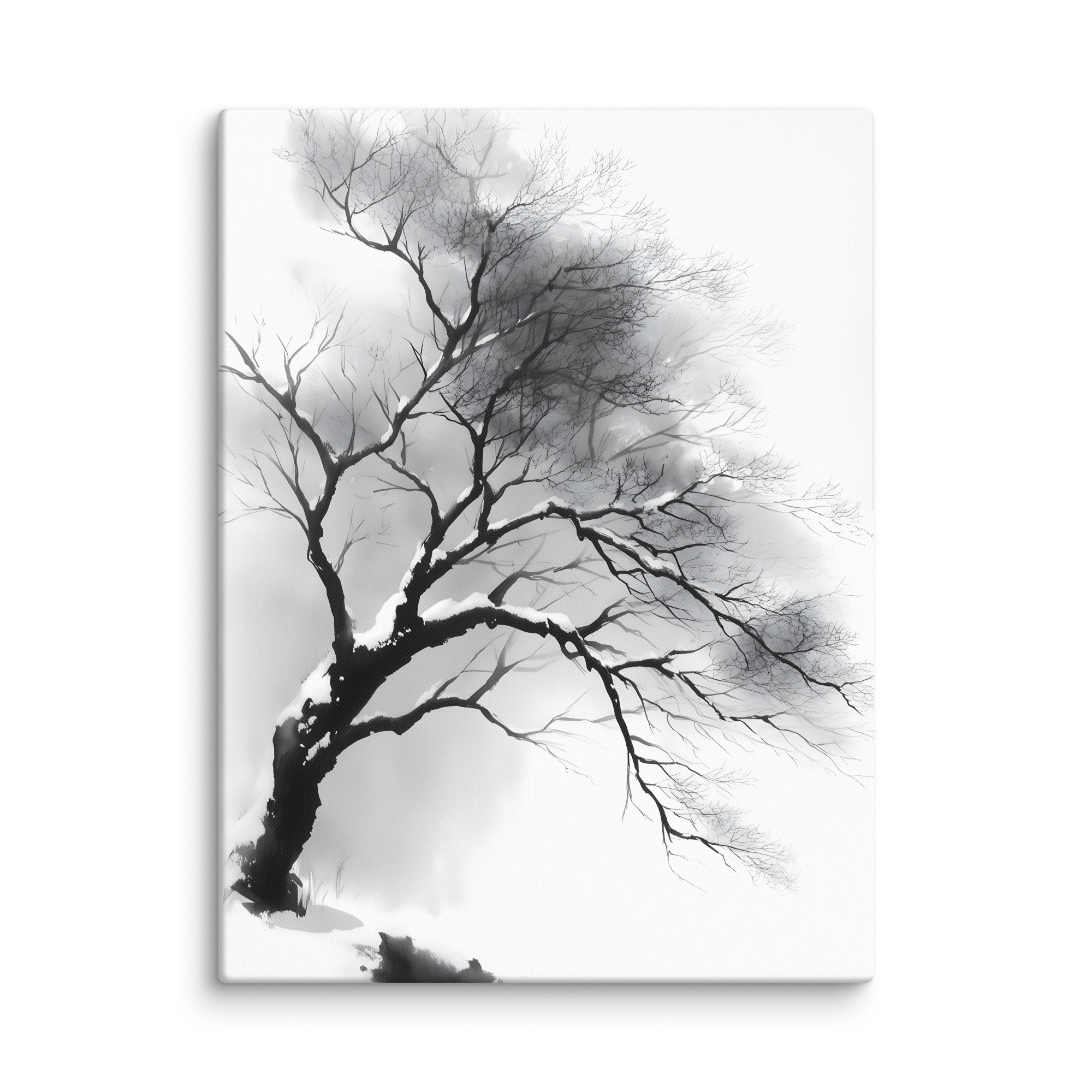 Winter Branch — Japandi zen ink canvas, minimalist Japanese wall art