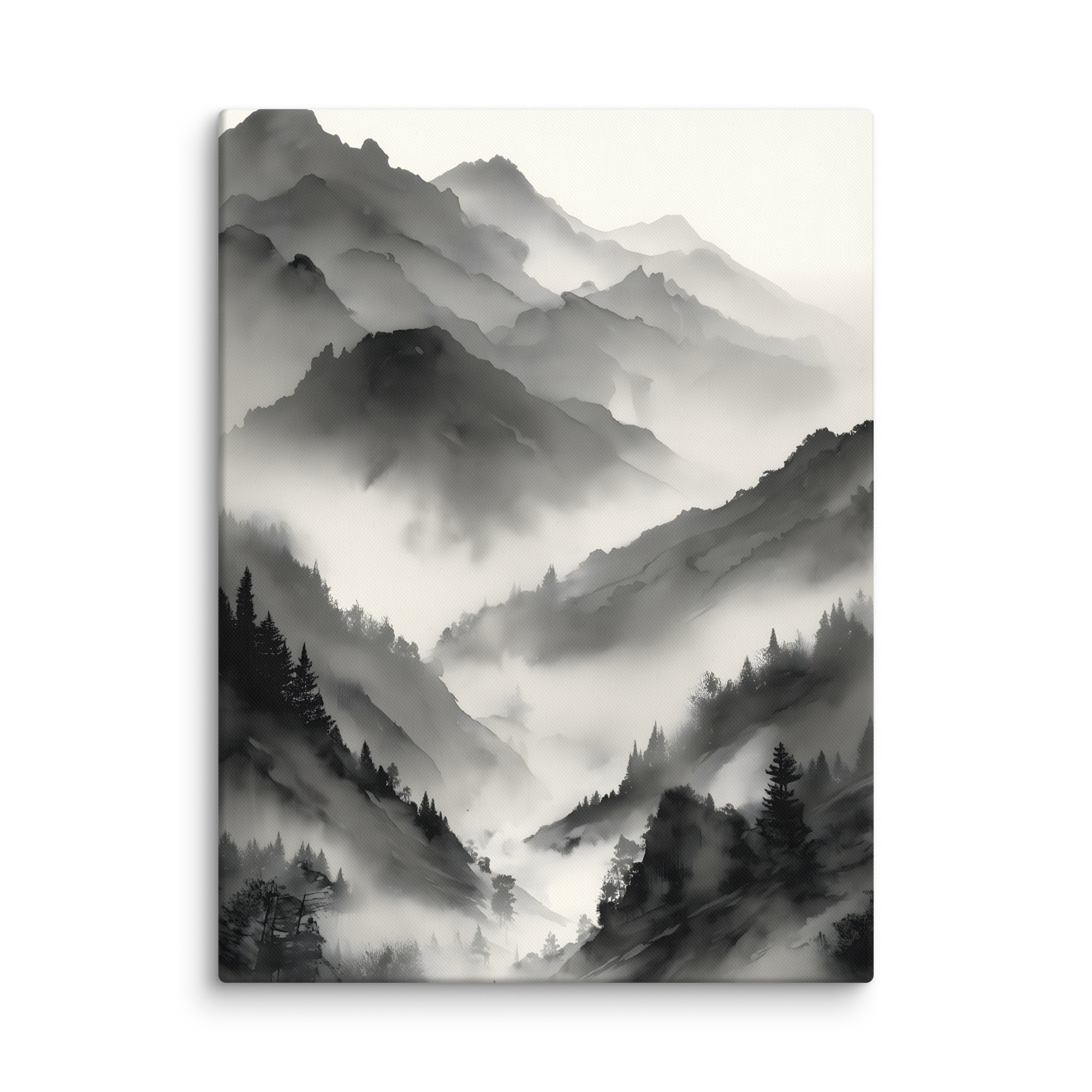 Mist Valley — Japandi zen ink canvas, minimalist Japanese wall art
