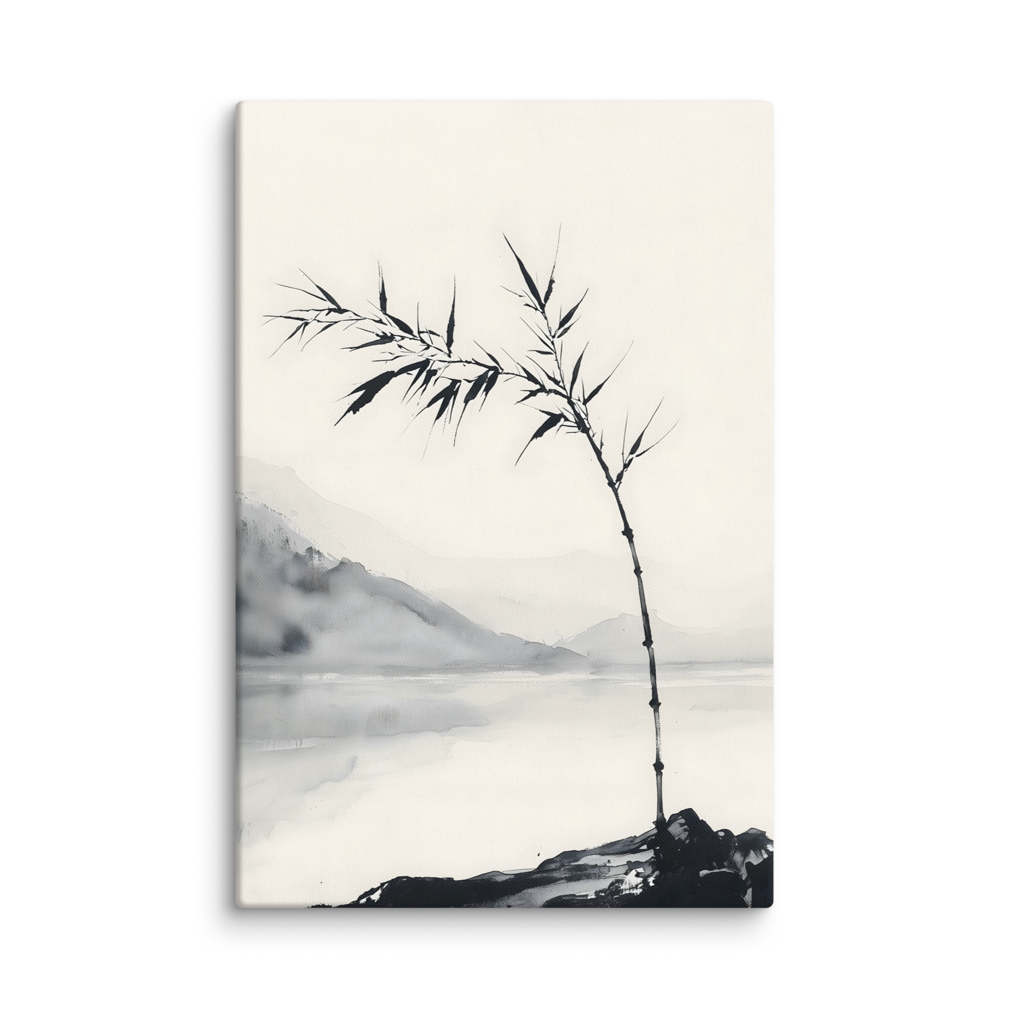 Bamboo in Wind — Japandi zen ink canvas, minimalist Japanese wall art