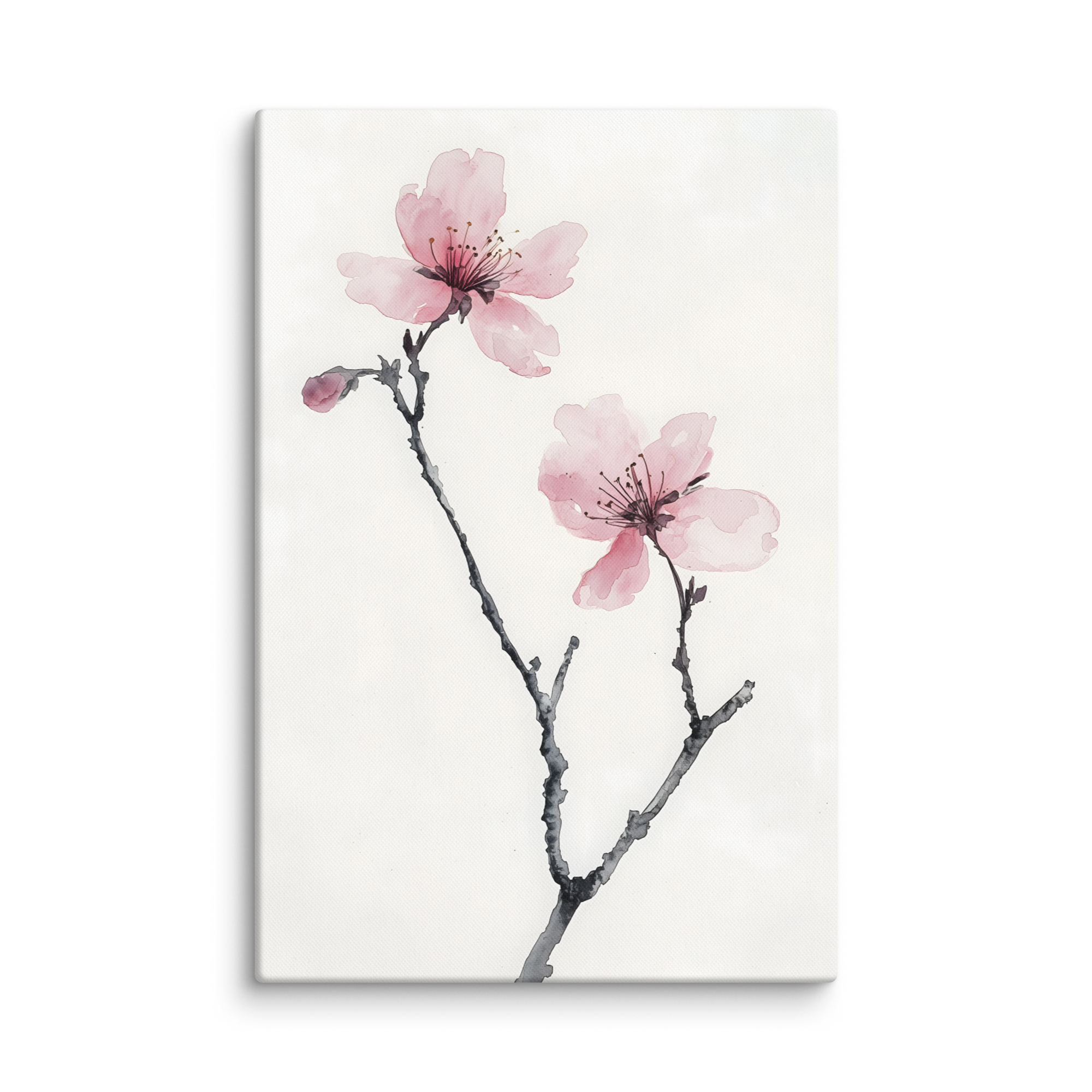 Cherry Absence — Japandi zen nature canvas, minimalist Japanese wall art