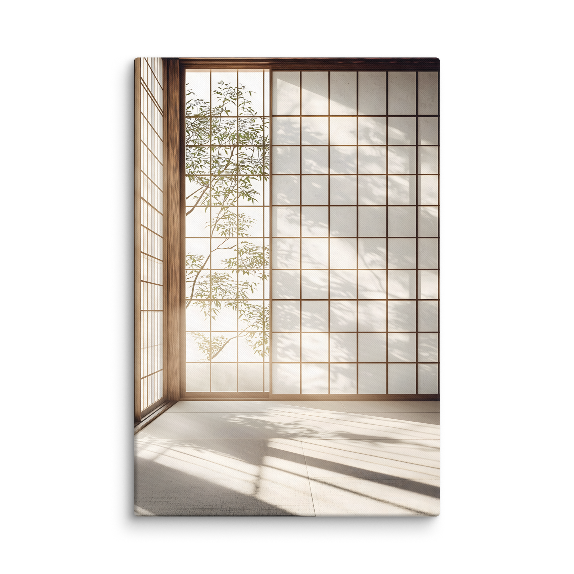Shoji Light — Japandi komorebi canvas, minimalist Japanese wall art