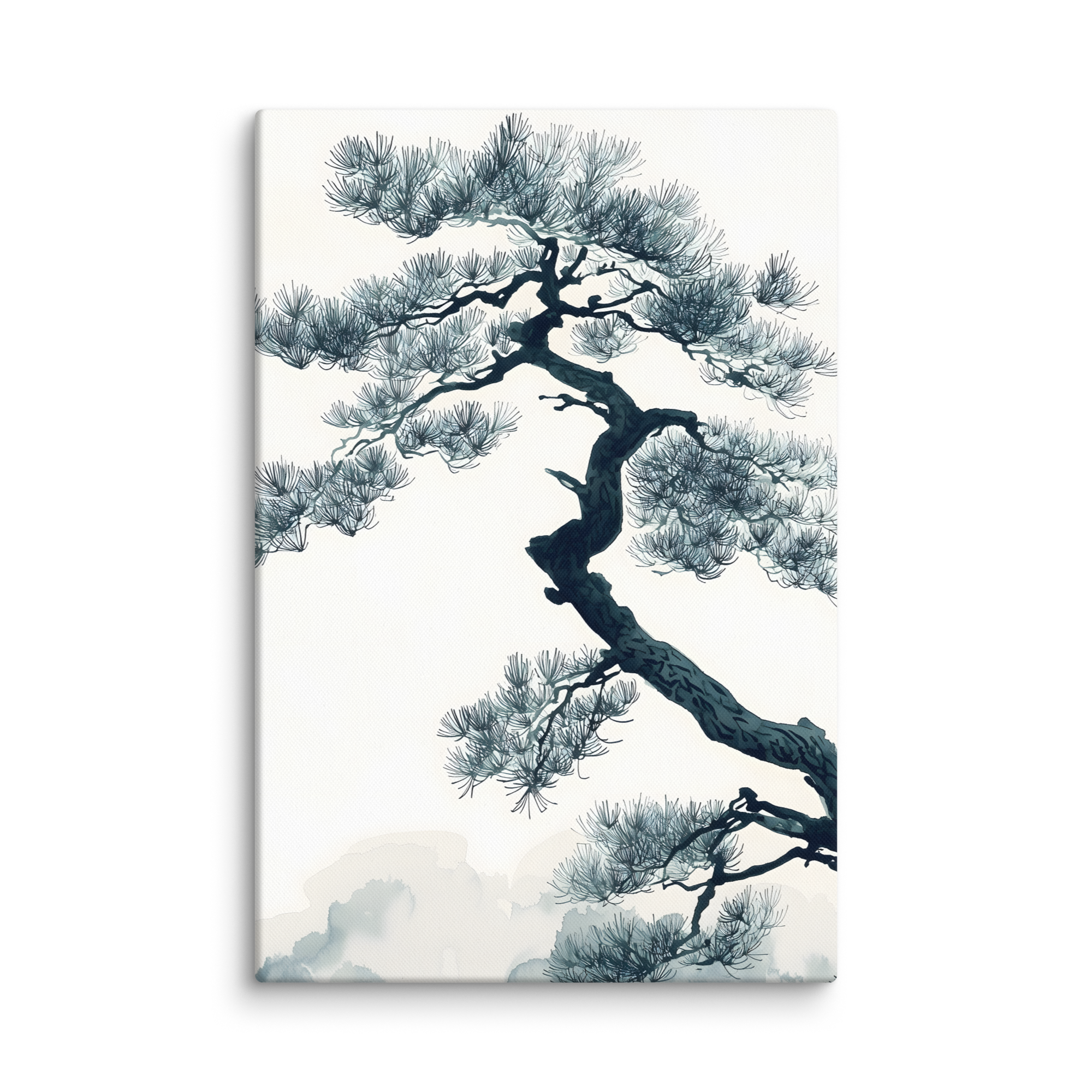 Pine Silhouette — Japandi zen nature canvas, minimalist Japanese wall art