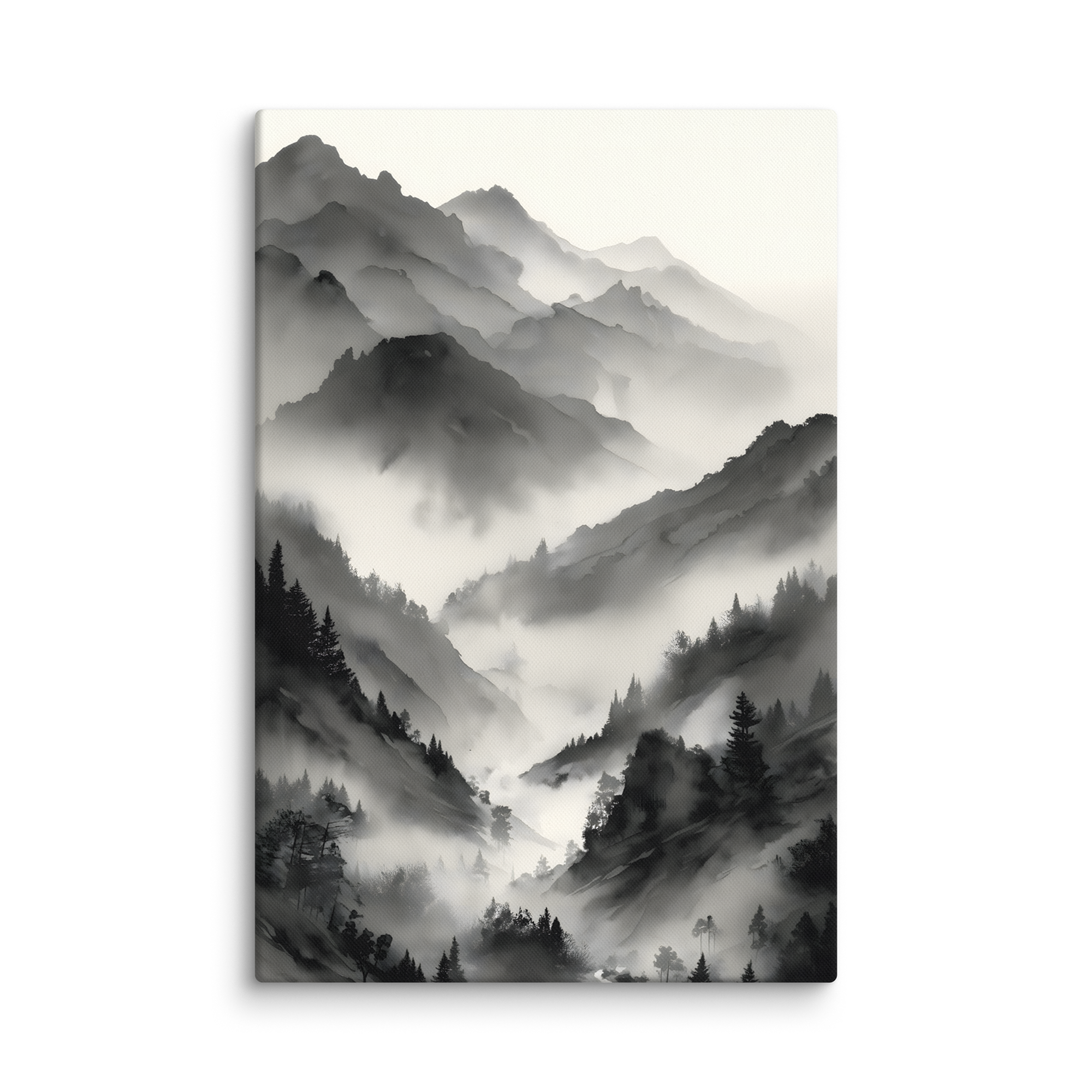 Mist Valley — Japandi zen ink canvas, minimalist Japanese wall art