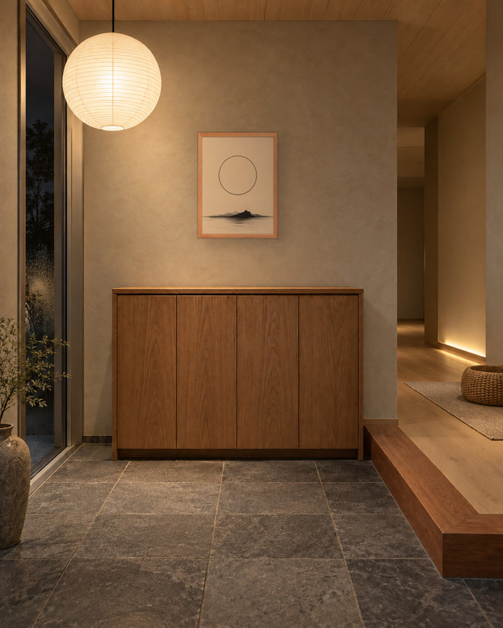 Circle and Space in a Japandi entryway, 18 × 24 in · Natural frame