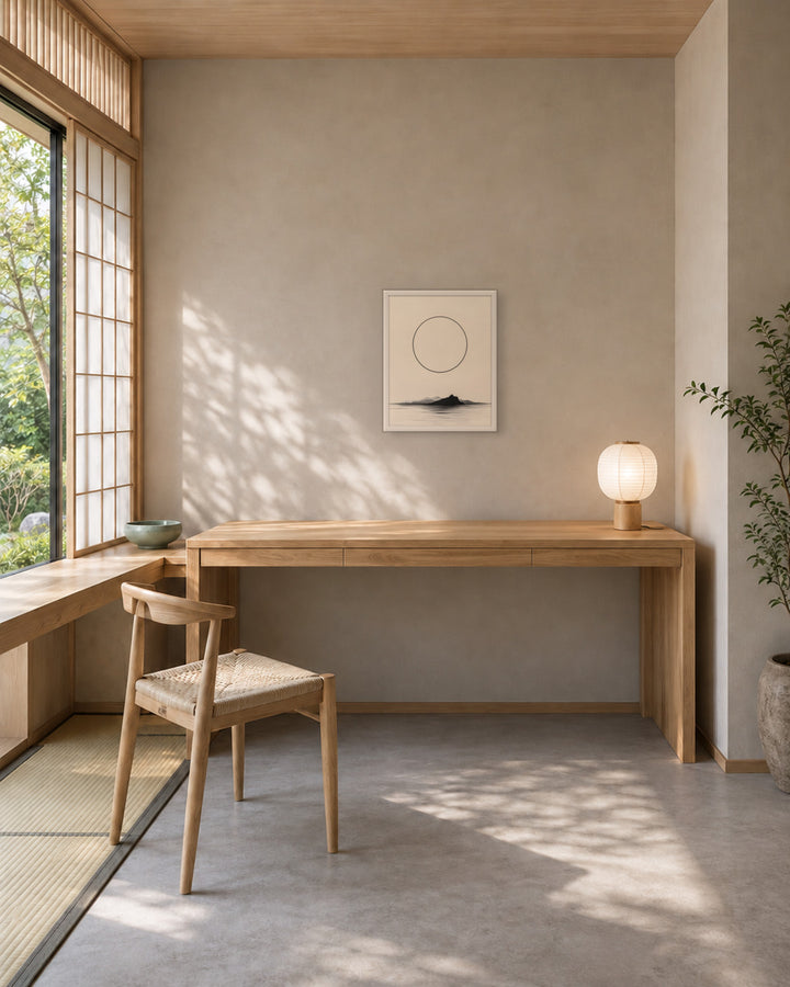 Circle and Space in a Japandi home office, 16 × 20 in · White frame