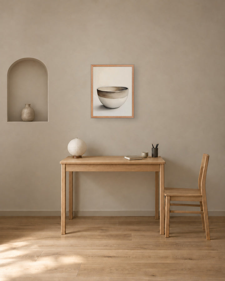 Clay Form in a Japandi home office, 16 × 20 in · Natural frame