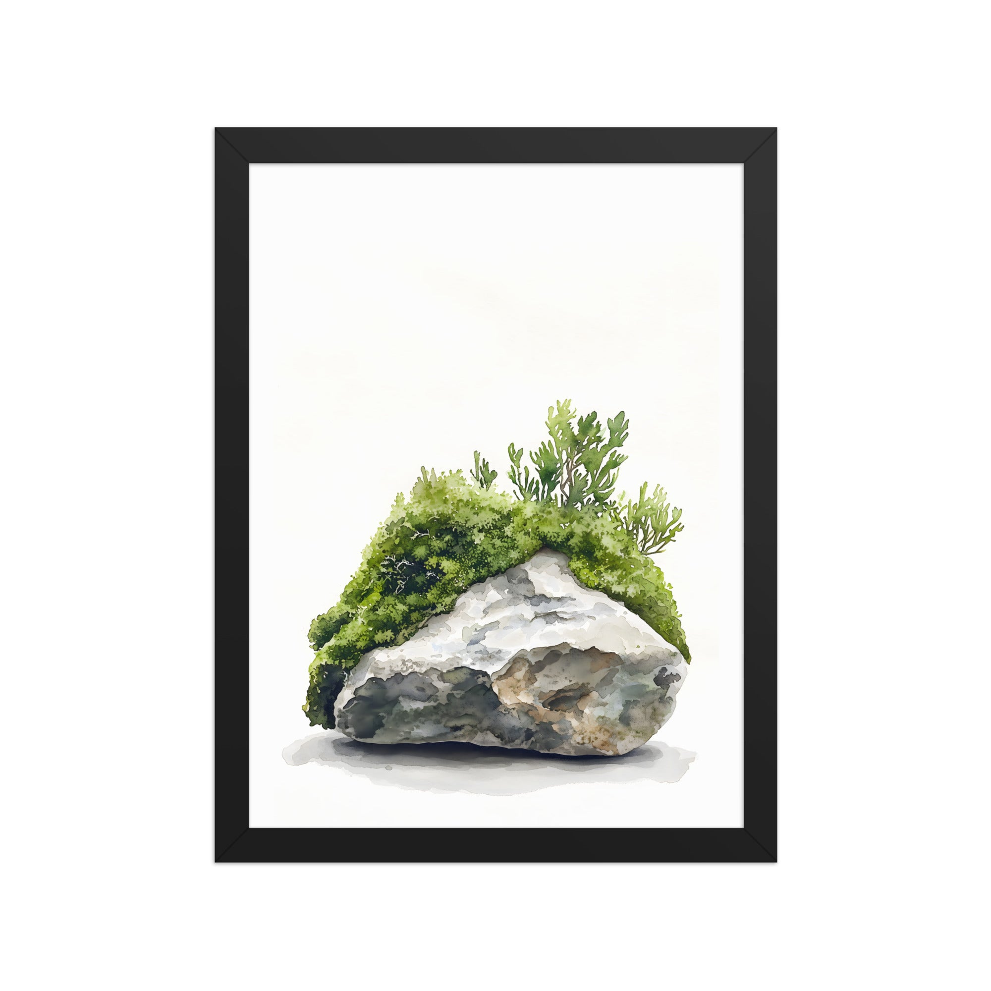Moss and Time — Japandi wabi-sabi framed print, minimalist Japanese wall art