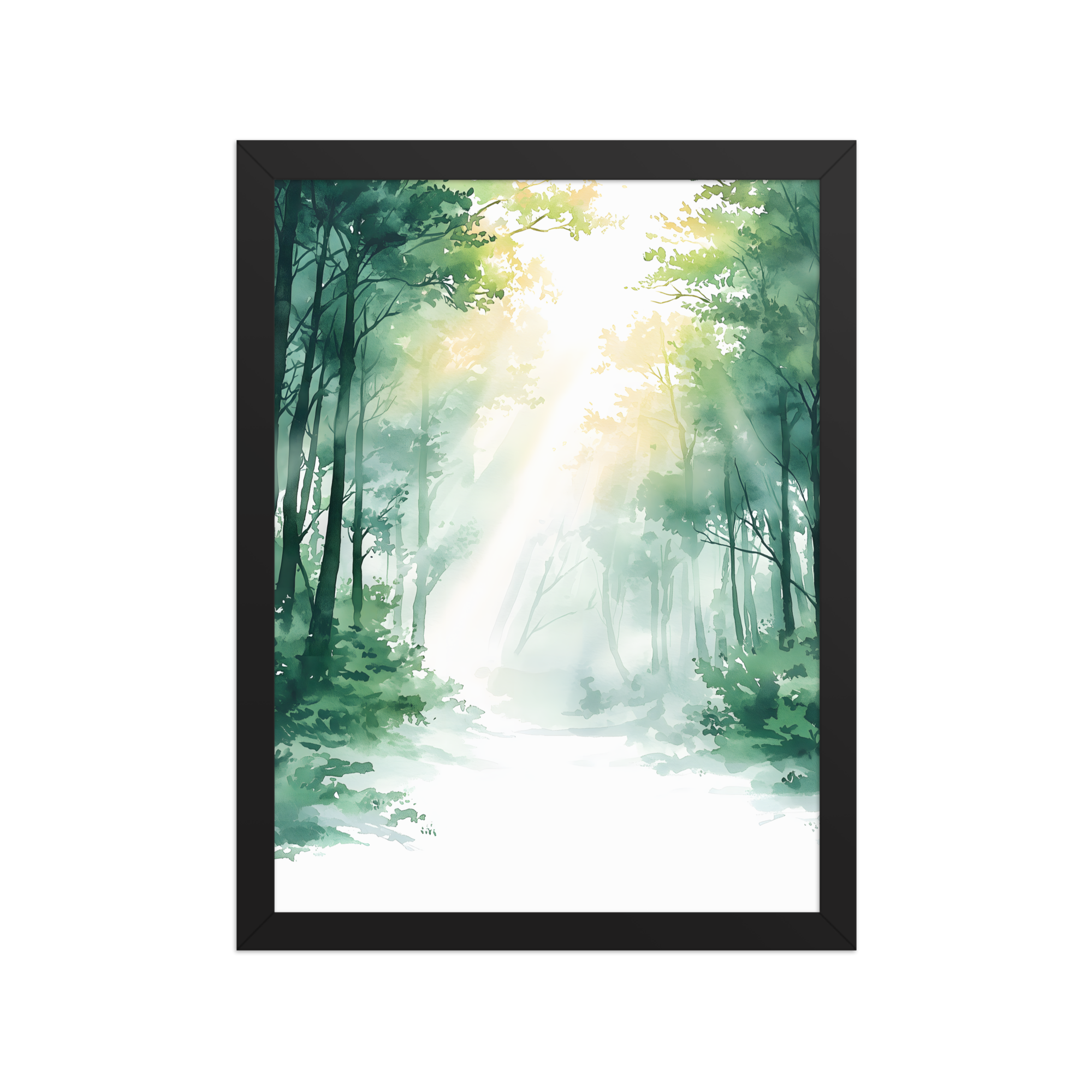 Forest Filter — Japandi komorebi framed print, minimalist Japanese wall art