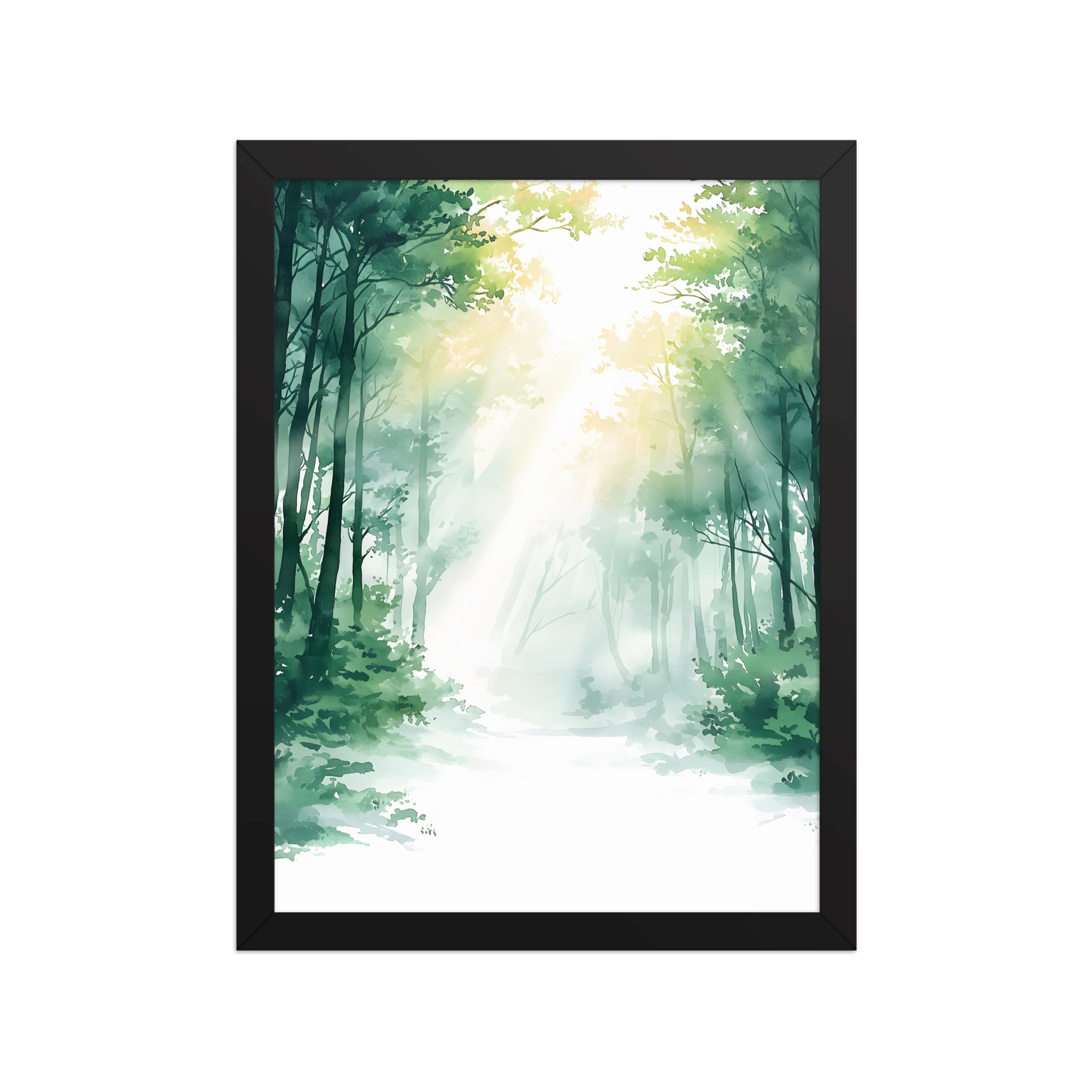 Forest Filter — Japandi komorebi framed print, minimalist Japanese wall art