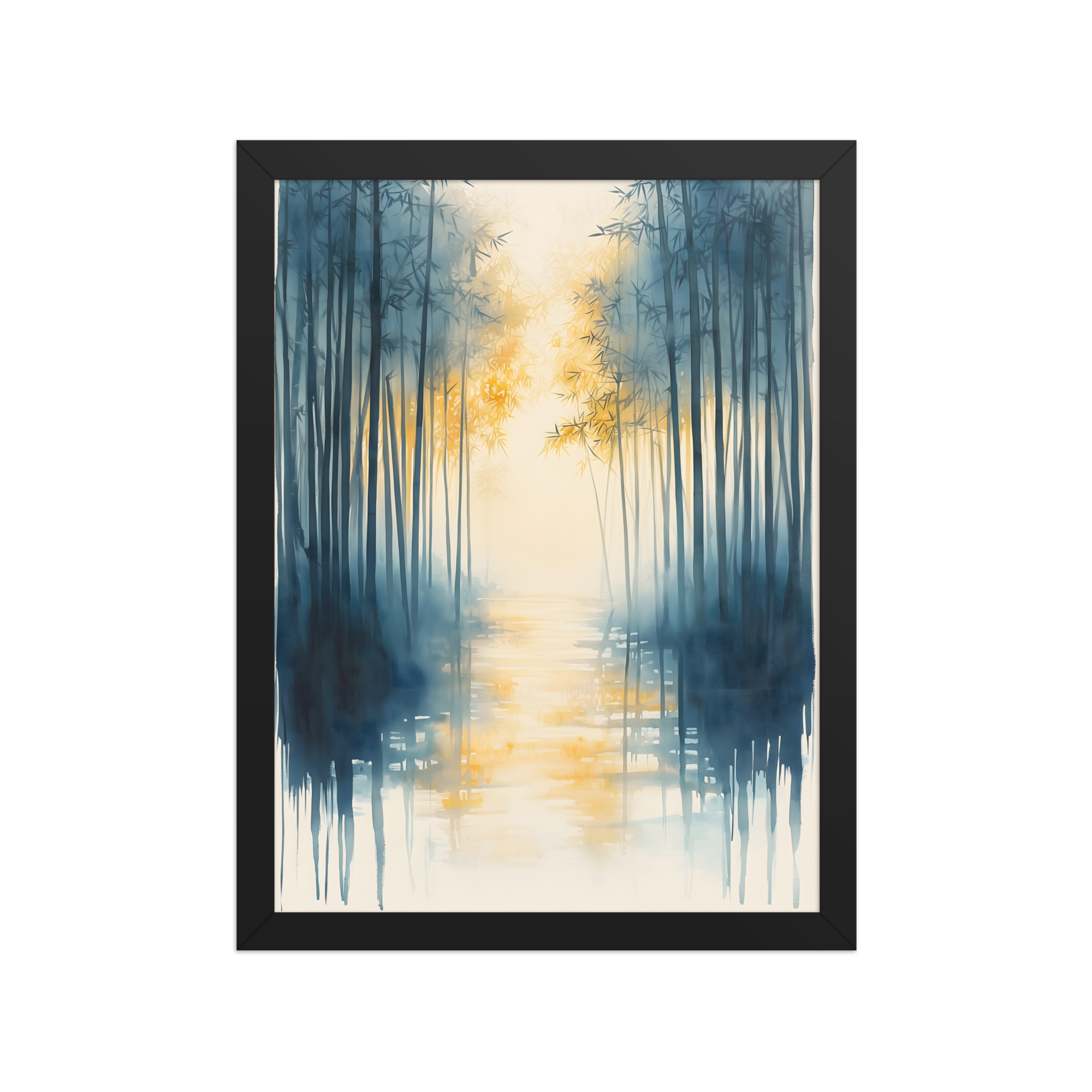 Morning Mist — Japandi komorebi framed print, minimalist Japanese wall art