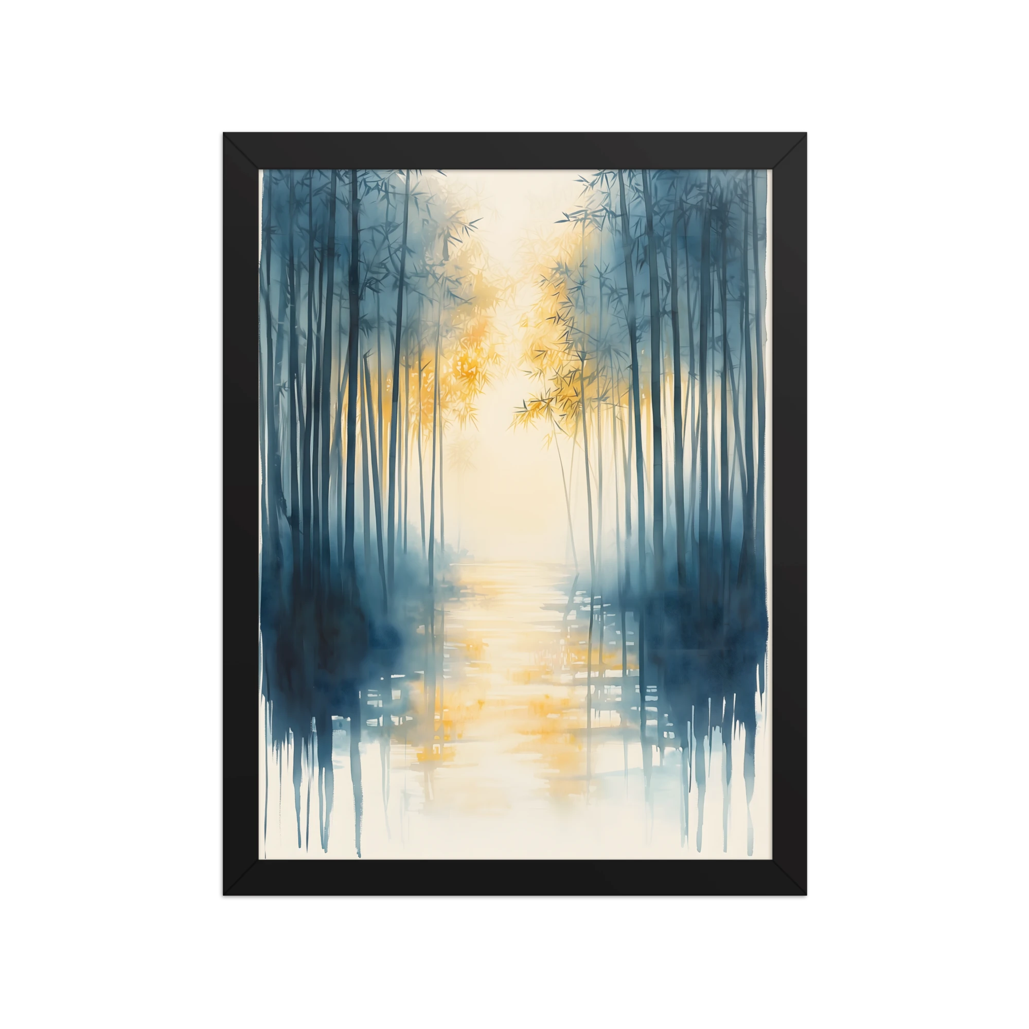Morning Mist — Japandi komorebi framed print, minimalist Japanese wall art
