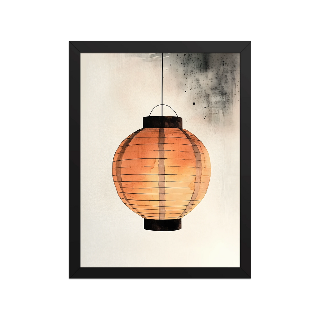 Paper Lantern — Japandi wabi-sabi framed print, minimalist Japanese wall art