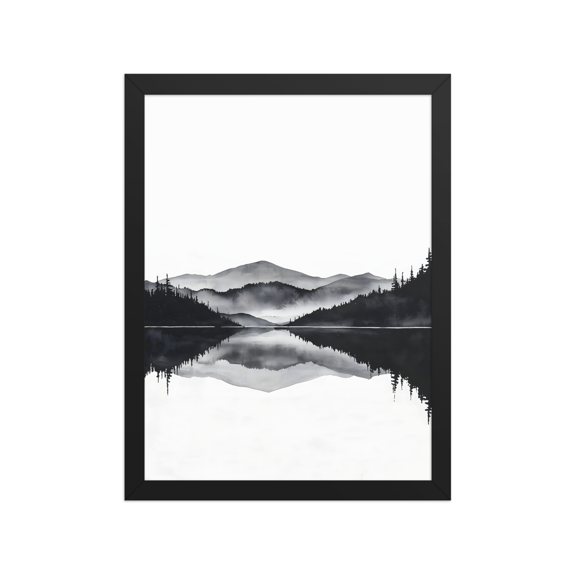 Still Water — Japandi zen ink framed print, minimalist Japanese wall art