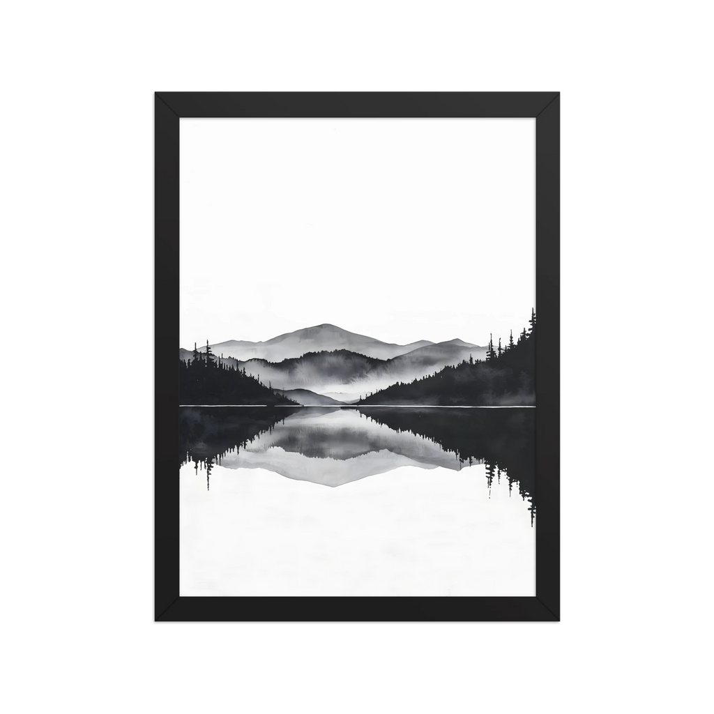 Still Water — Japandi zen ink framed print, minimalist Japanese wall art