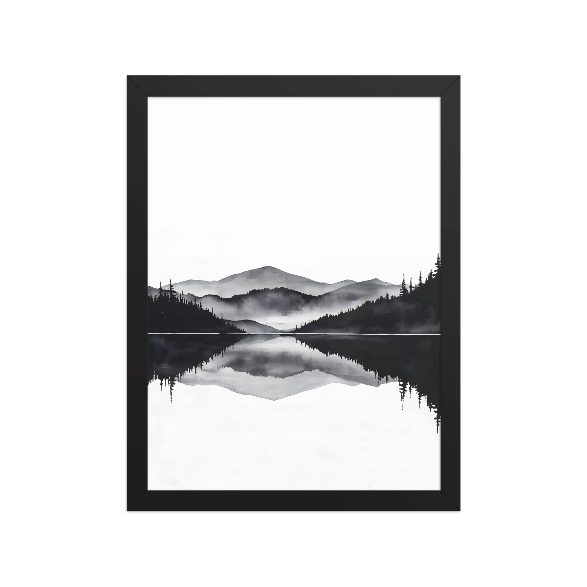 Still Water — Japandi zen ink framed print, minimalist Japanese wall art