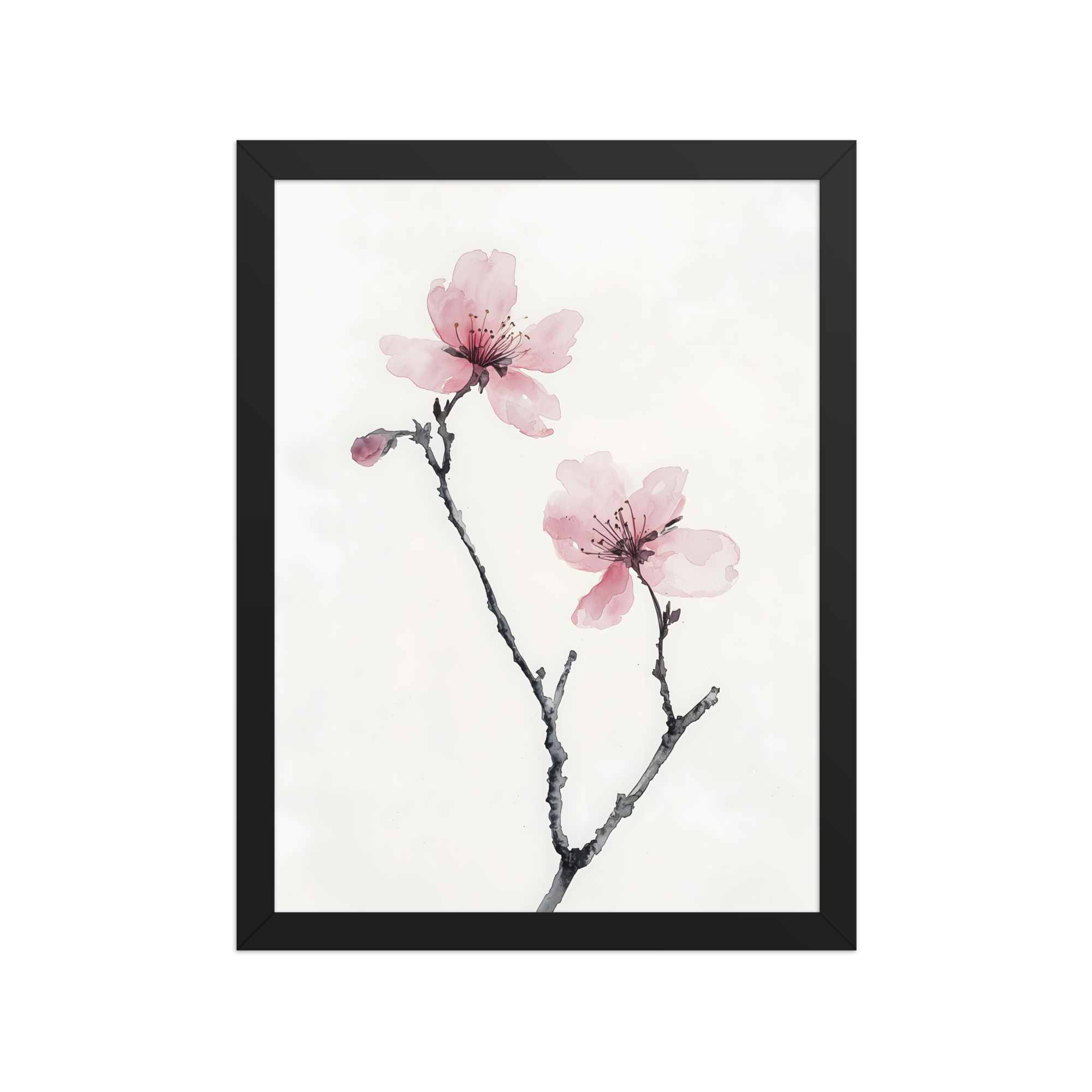 Cherry Absence — Japandi zen nature framed print, minimalist Japanese wall art
