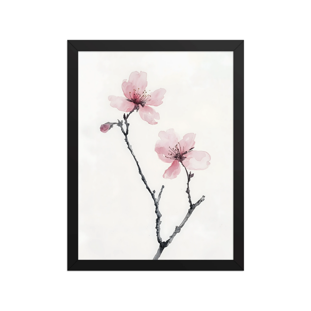 Cherry Absence — Japandi zen nature framed print, minimalist Japanese wall art