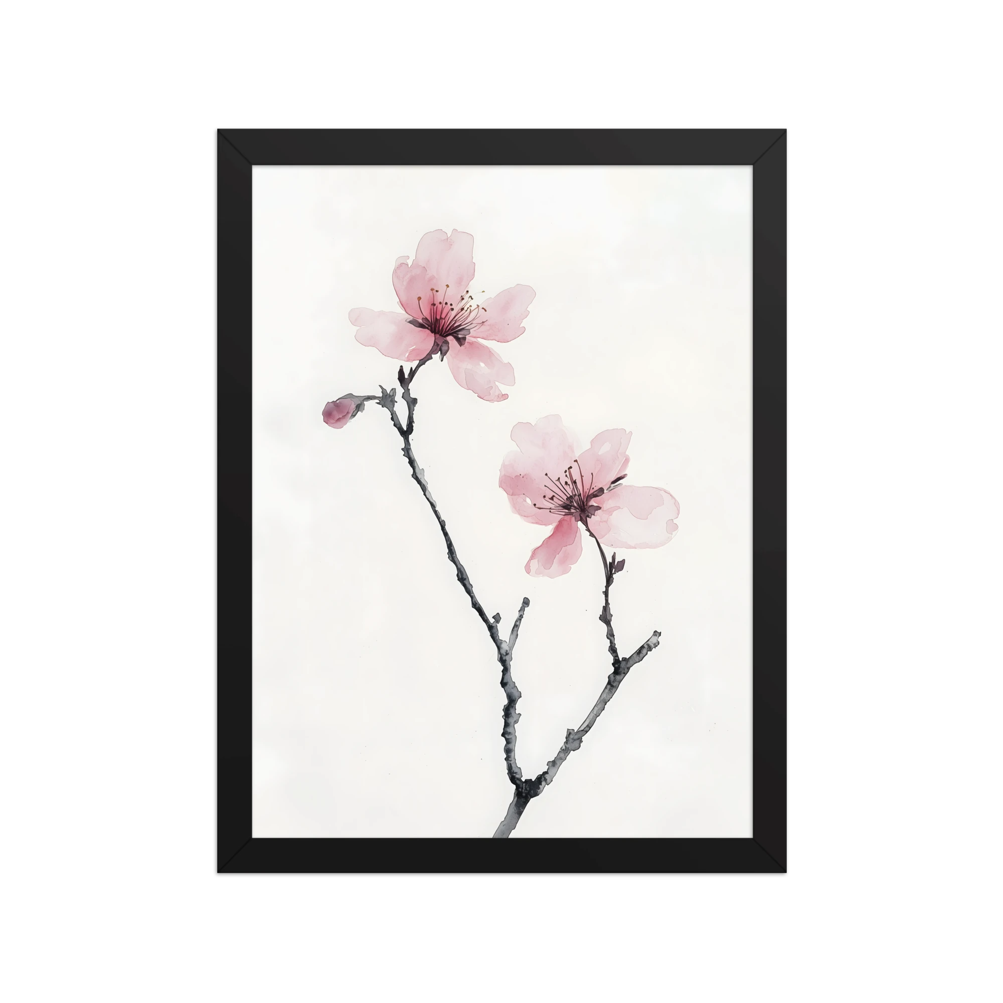 Cherry Absence — Japandi zen nature framed print, minimalist Japanese wall art