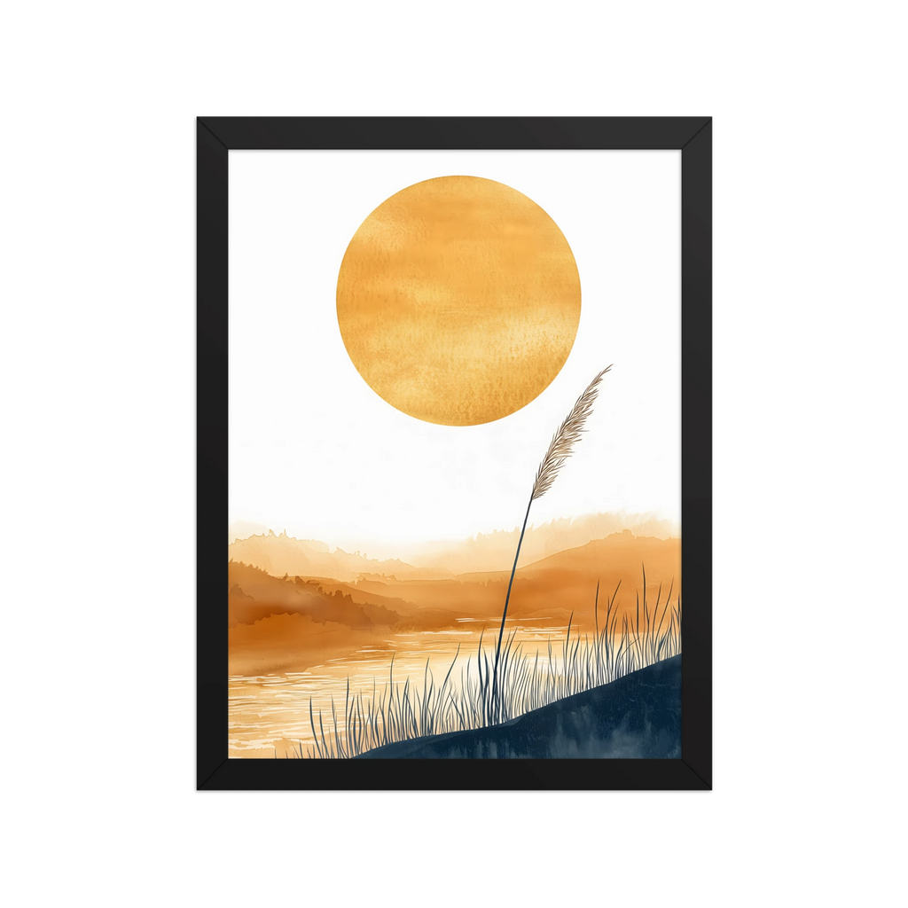 Golden Hour — Japandi komorebi framed print, minimalist Japanese wall art