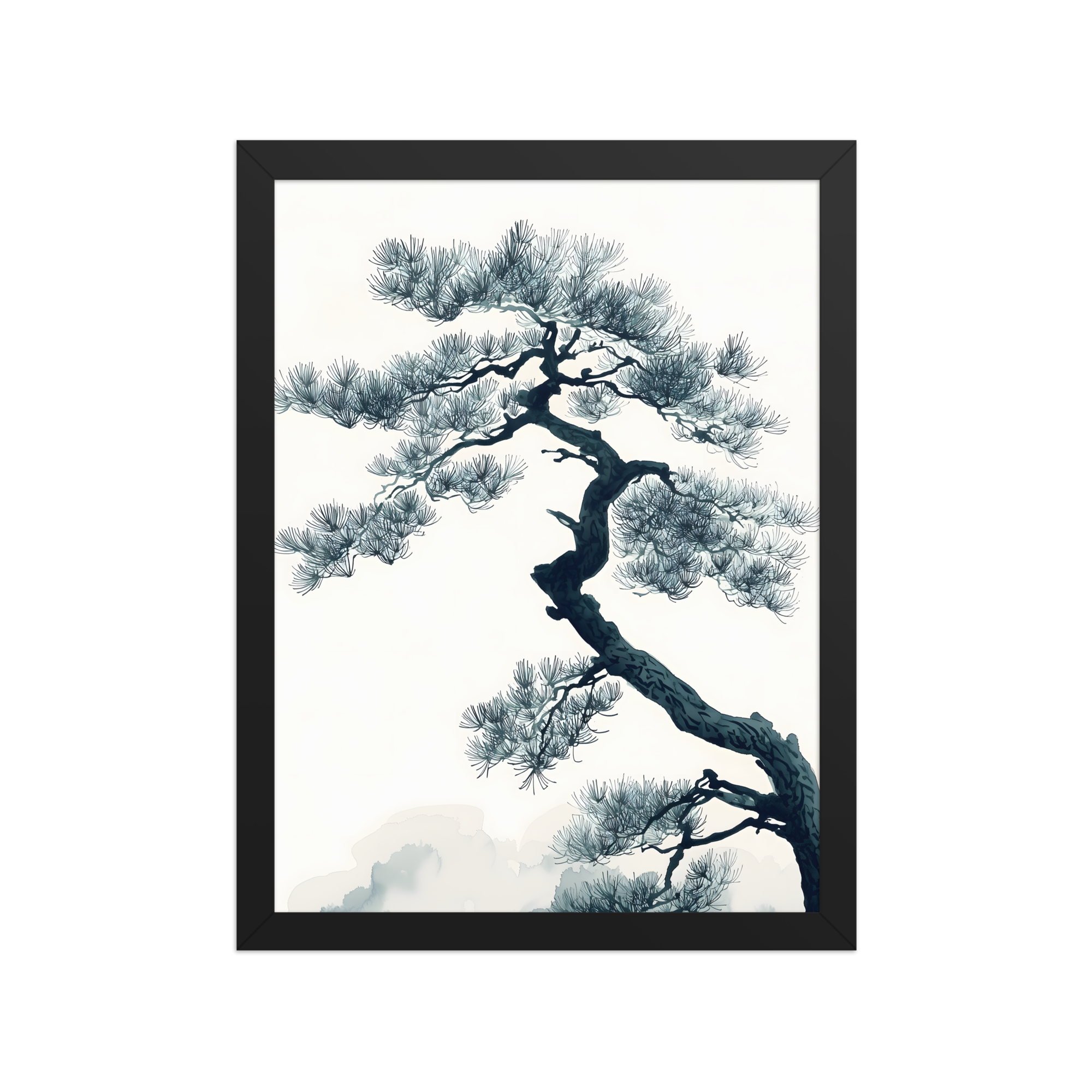 Pine Silhouette — Japandi zen nature framed print, minimalist Japanese wall art