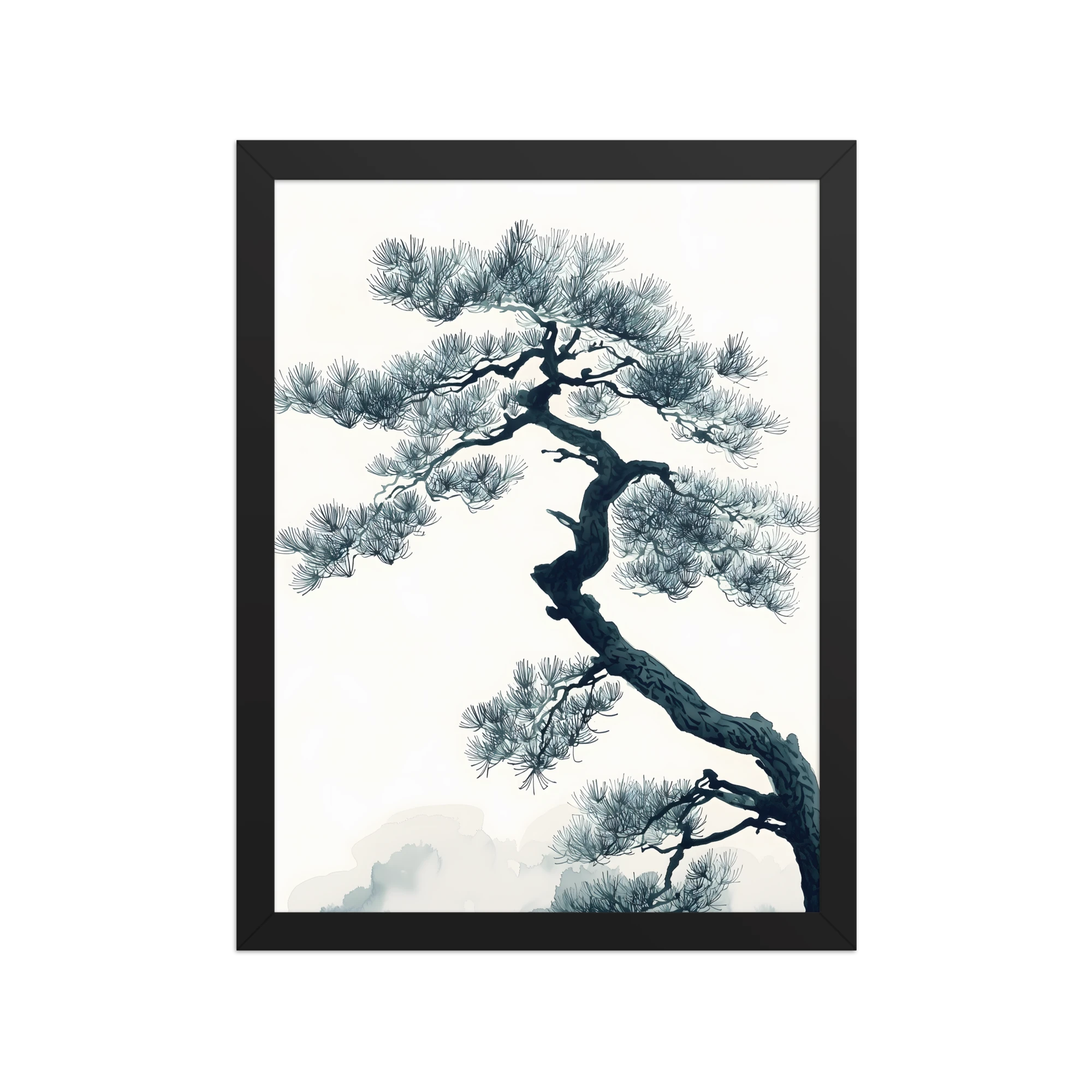 Pine Silhouette — Japandi zen nature framed print, minimalist Japanese wall art