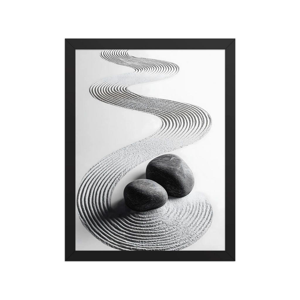 Pebble Garden — Japandi zen nature framed print, minimalist Japanese wall art