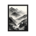 Mist Valley — Japandi zen ink framed print, minimalist Japanese wall art