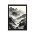 Mist Valley — Japandi zen ink framed print, minimalist Japanese wall art
