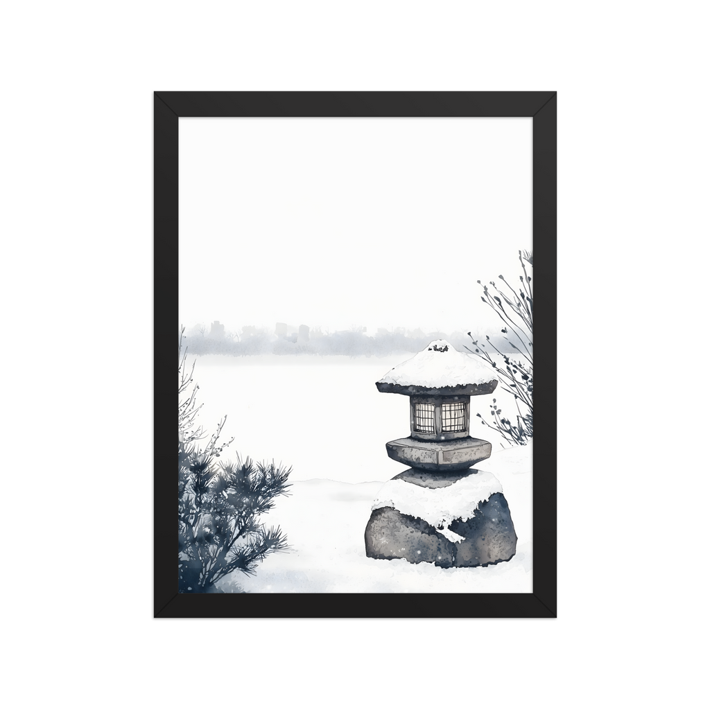 Snow Lantern — Japanese minimalist wabi-sabi framed wall art