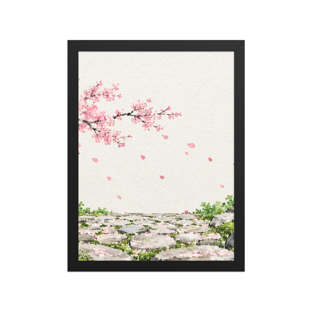 Seasons Garden · Stone Path · Spring — Japanese minimalist zen nature framed wall art