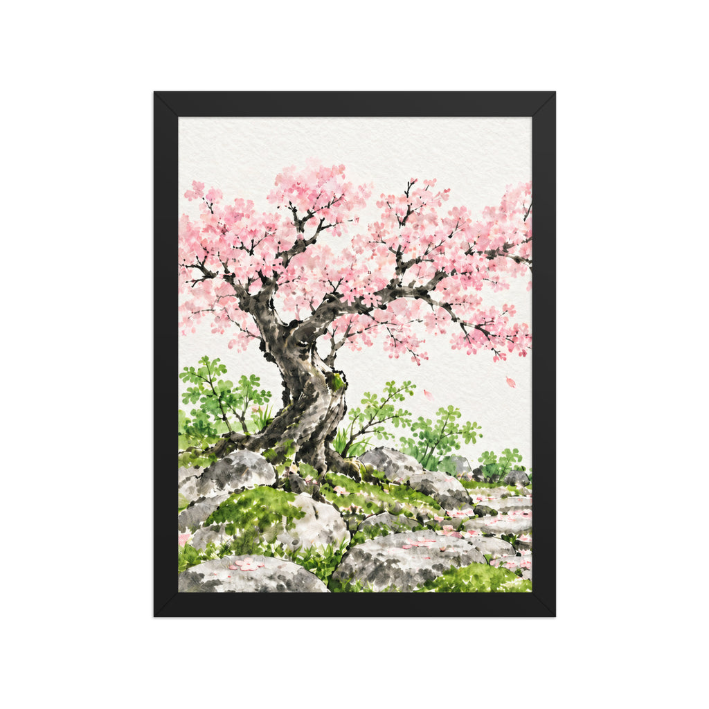 Seasons Garden · Cherry Tree · Spring — Japanese minimalist zen nature framed wall art